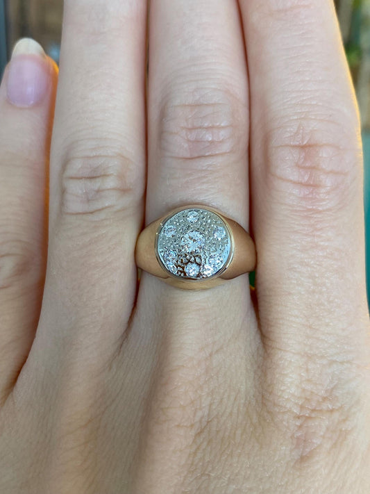 Vintage Solid 10k White & Yellow Gold Diamond Signet Ring - Size 7