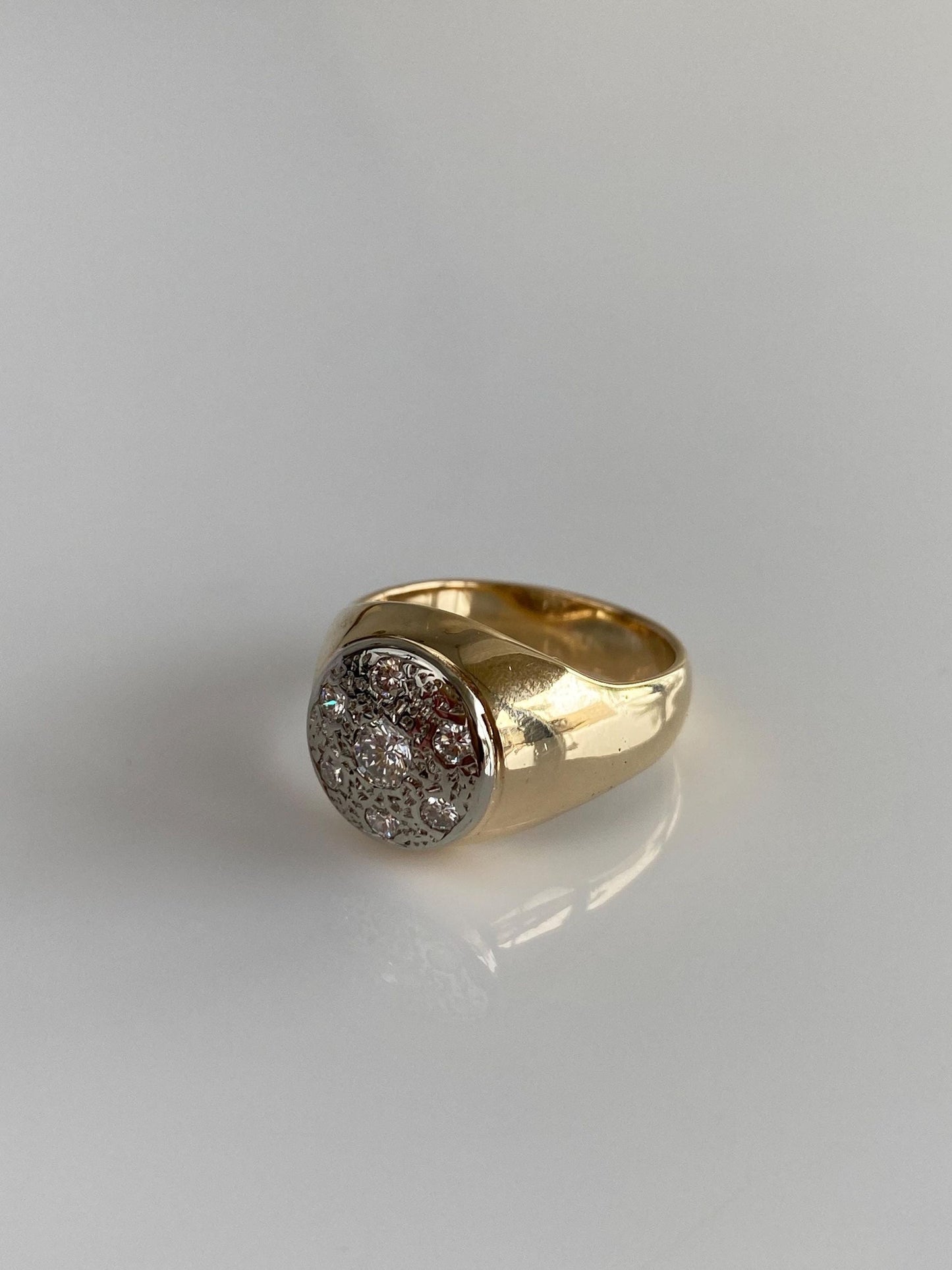 Vintage Solid 10k White & Yellow Gold Diamond Signet Ring - Size 7