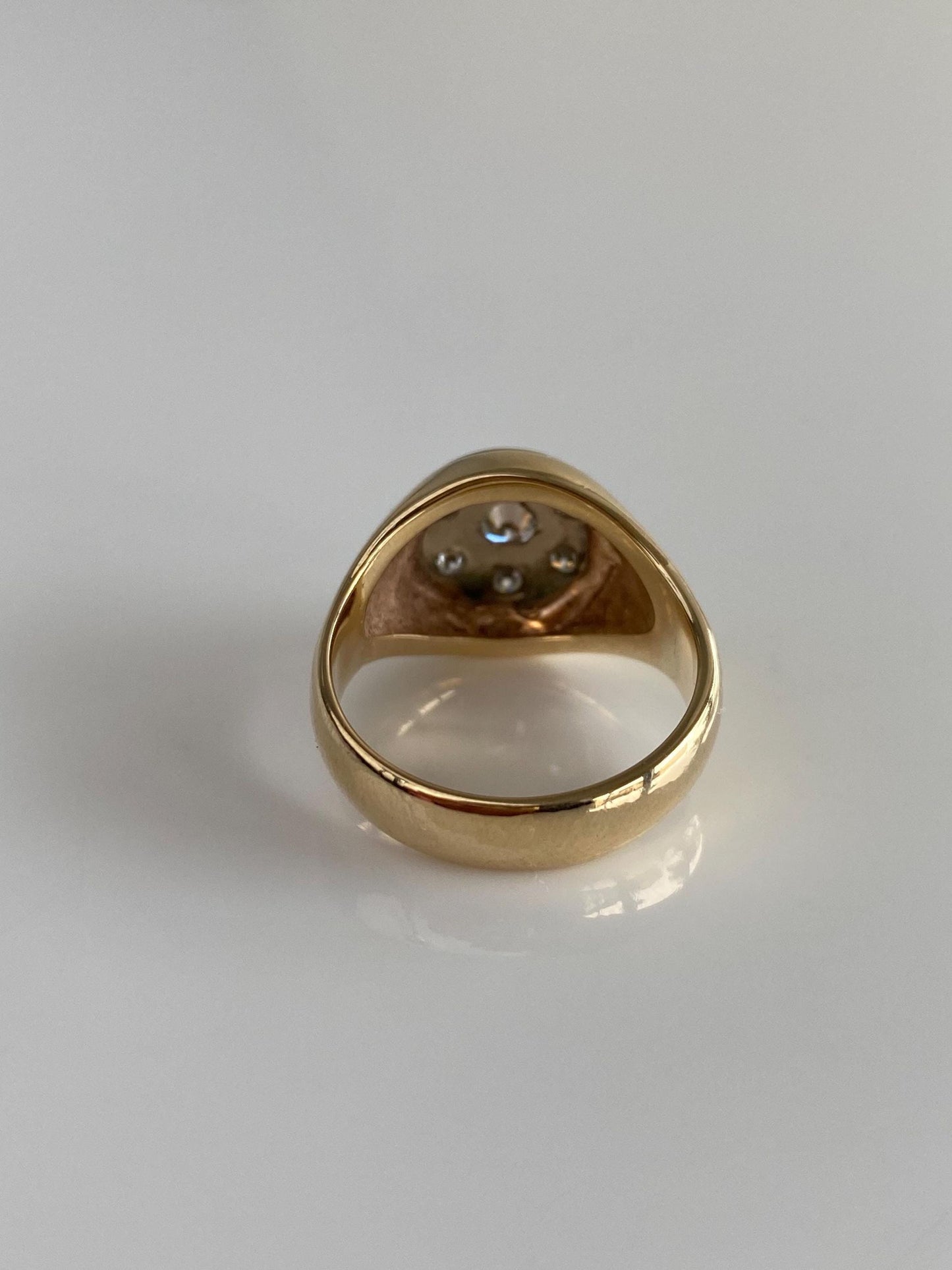 Vintage Solid 10k White & Yellow Gold Diamond Signet Ring - Size 7