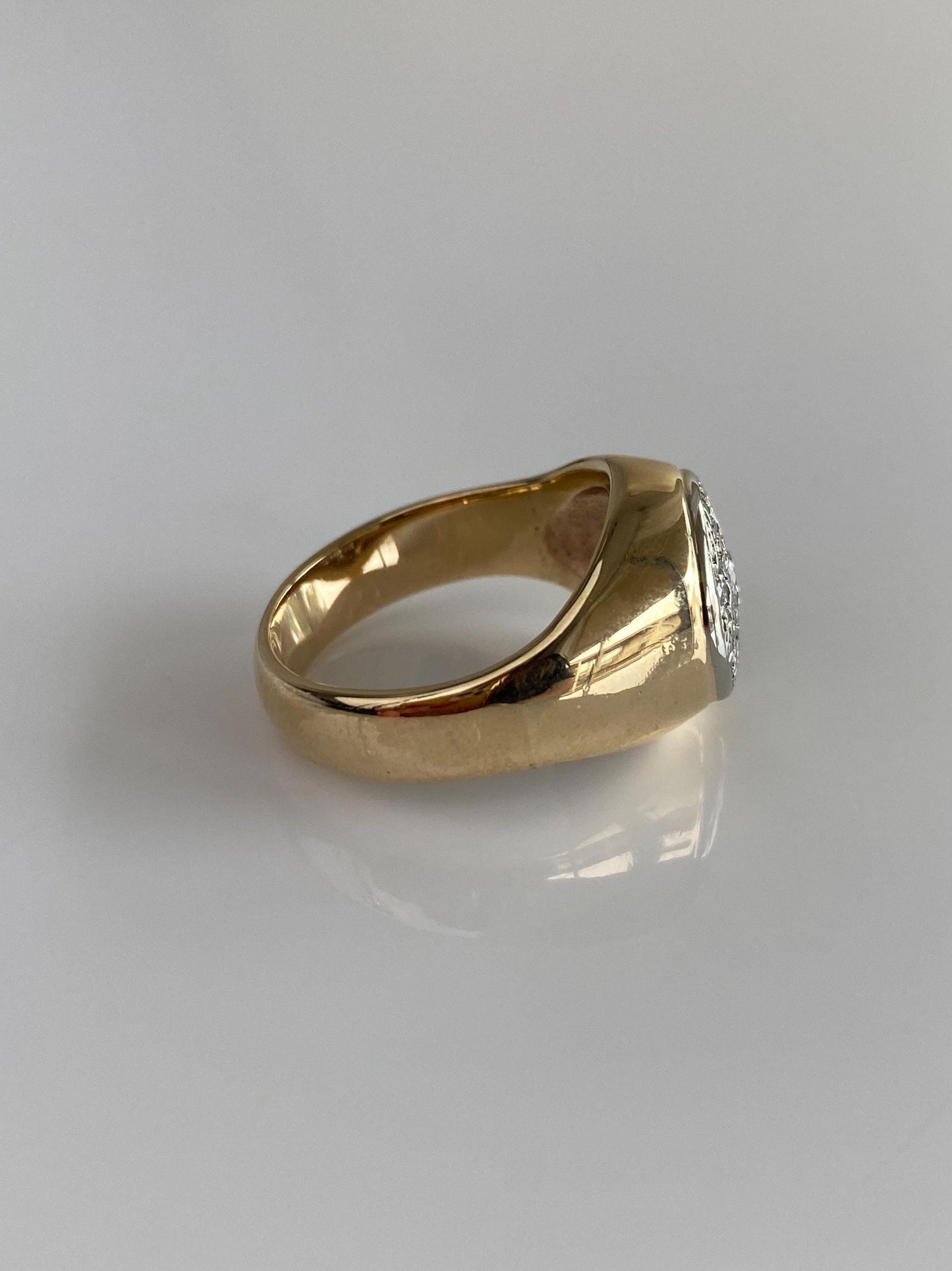 Vintage Solid 10k White & Yellow Gold Diamond Signet Ring - Size 7
