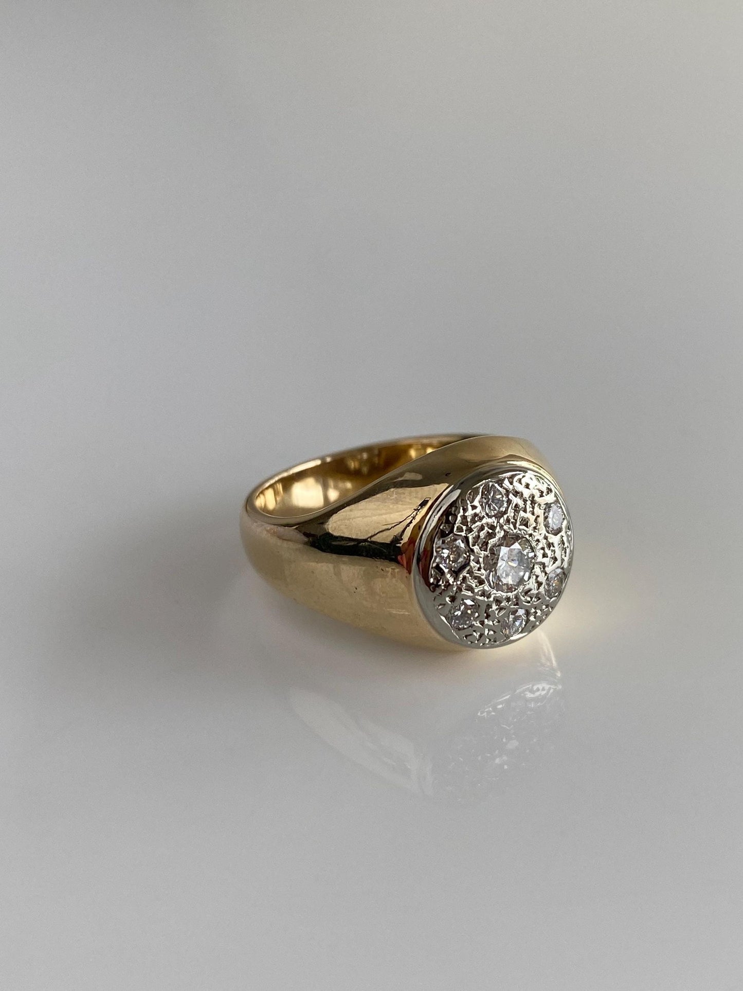 Vintage Solid 10k White & Yellow Gold Diamond Signet Ring - Size 7