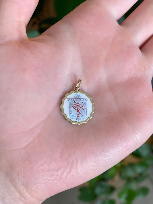 Vintage Solid 14k Yellow Gold Enamel Junior College Charm