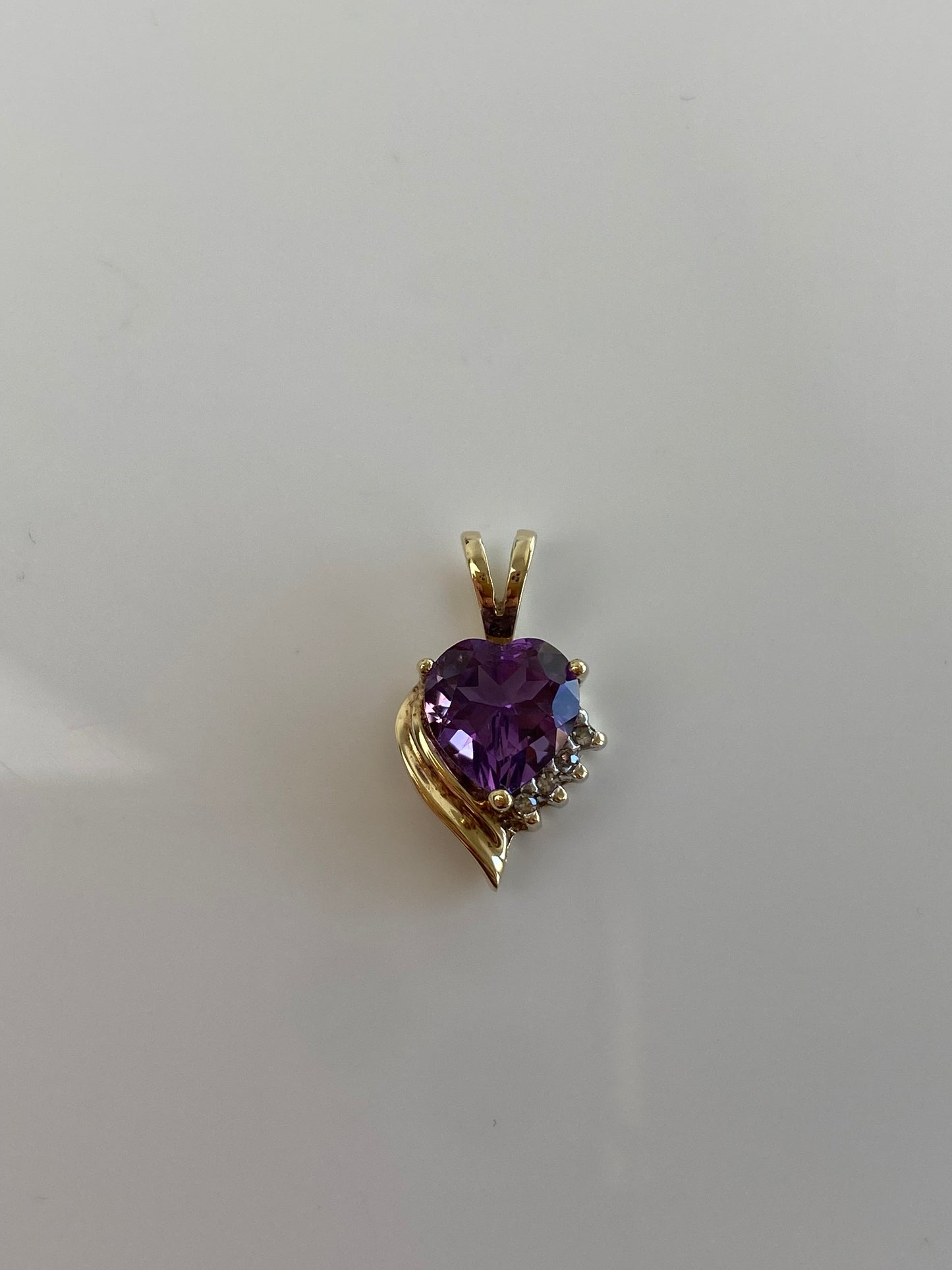 Vintage Solid 10k Diamond Amethyst Heart Charm