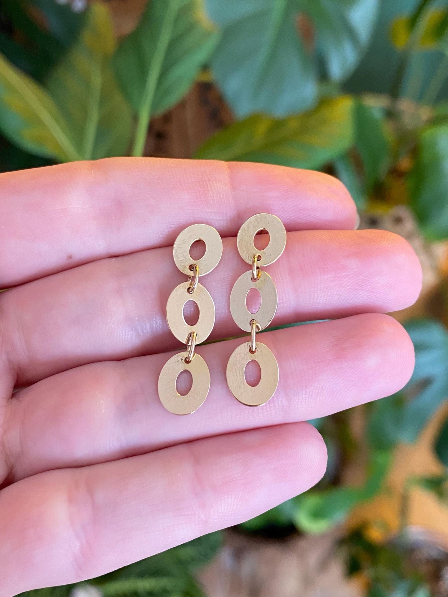 Vintage Solid 14k Yellow Gold Oval Dangle Stud Earrings