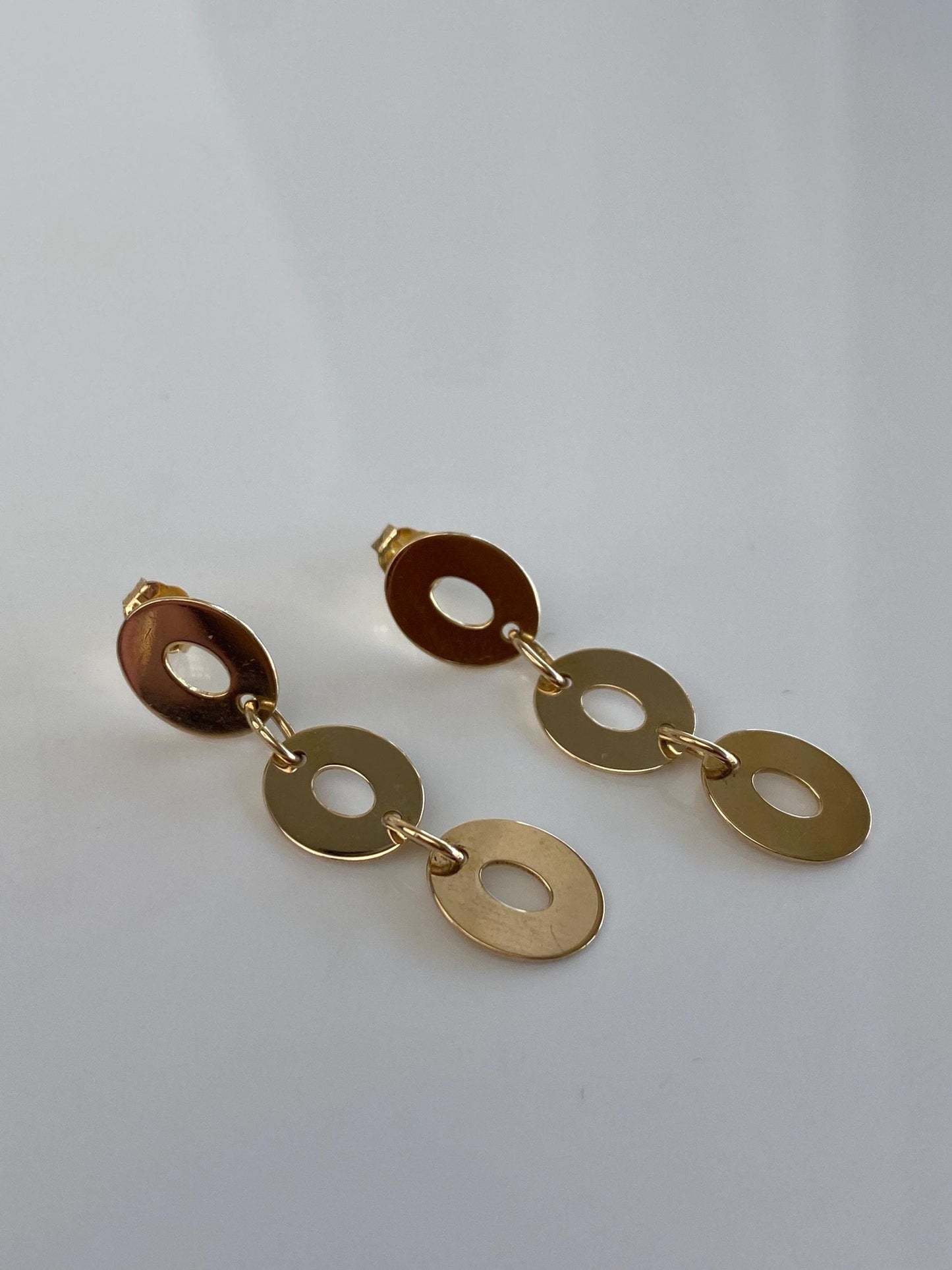 Vintage Solid 14k Yellow Gold Oval Dangle Stud Earrings