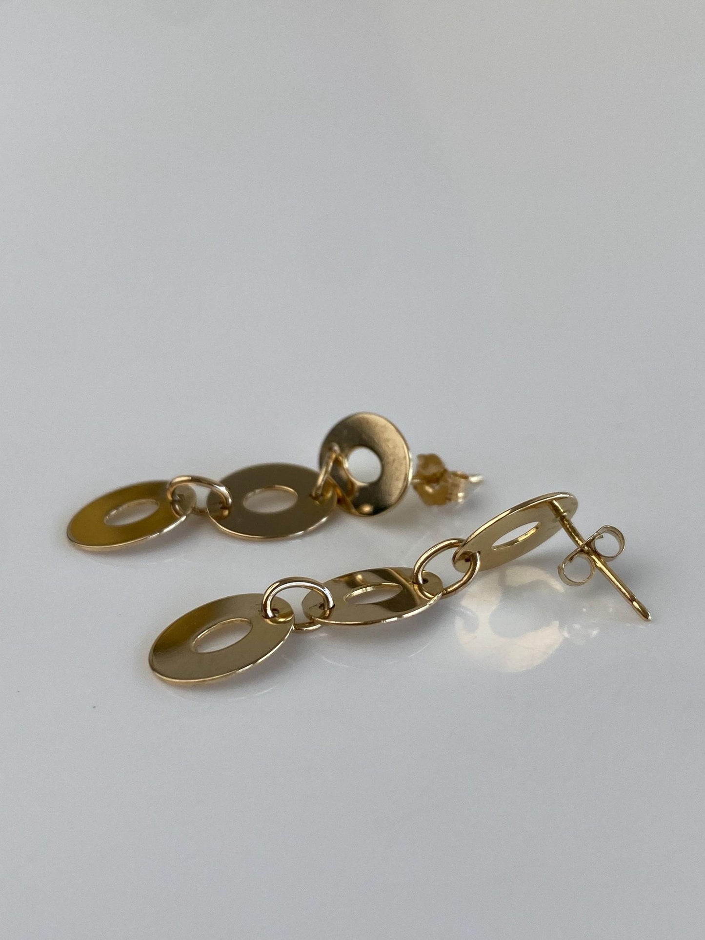 Vintage Solid 14k Yellow Gold Oval Dangle Stud Earrings