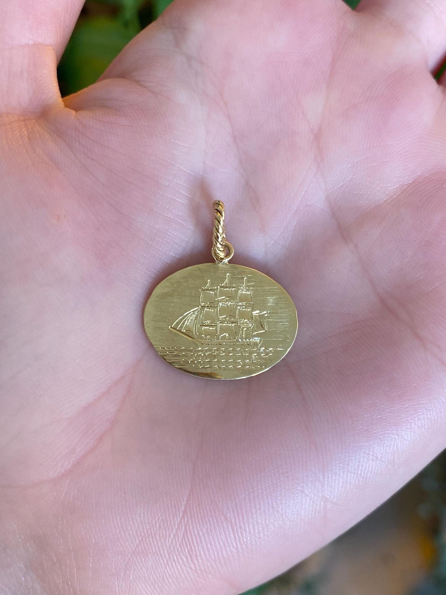 Vintage Solid 18k Yellow Gold Engraved Sailboat Charm