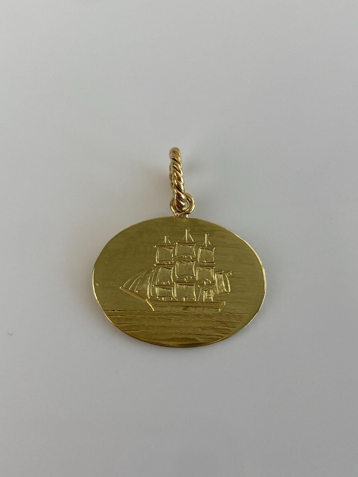 Vintage Solid 18k Yellow Gold Engraved Sailboat Charm