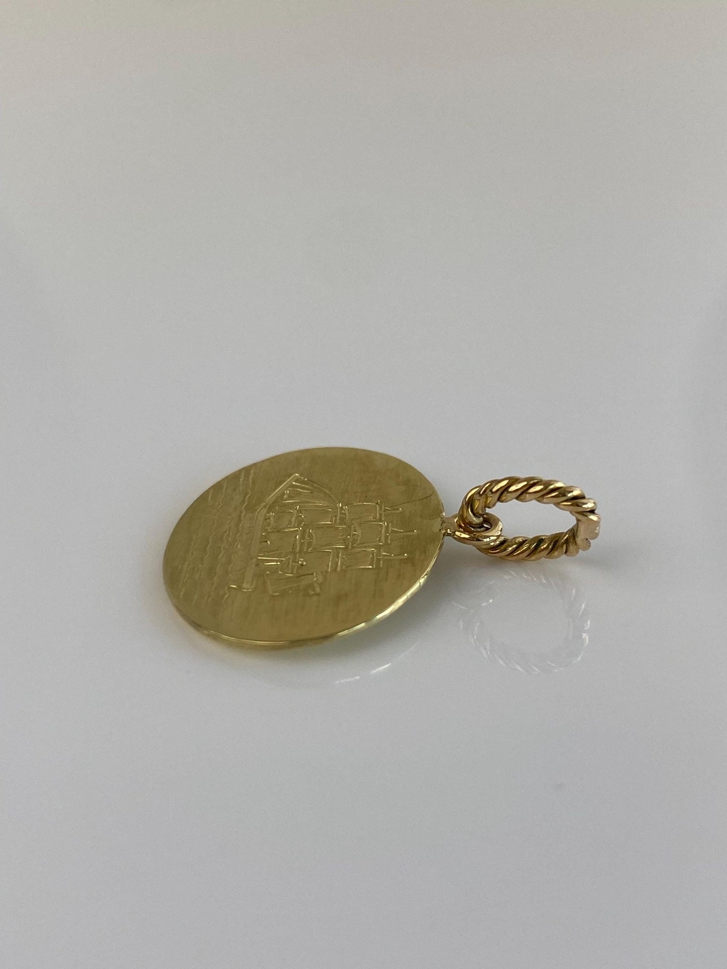Vintage Solid 18k Yellow Gold Engraved Sailboat Charm