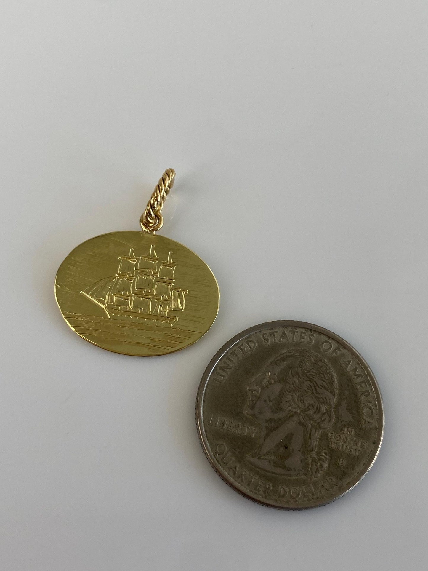 Vintage Solid 18k Yellow Gold Engraved Sailboat Charm