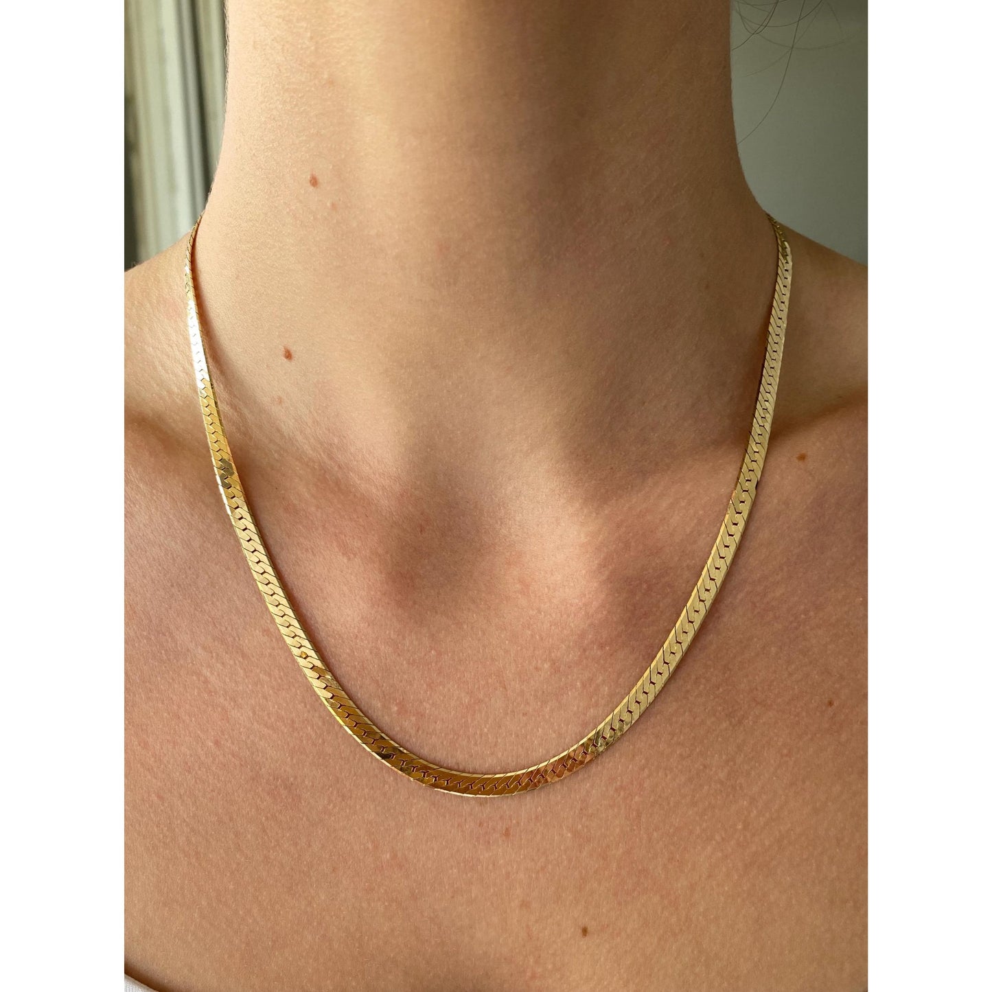 Vintage Solid 14k Yellow Gold Chunky Herringbone Chain Necklace - 18.5 inches