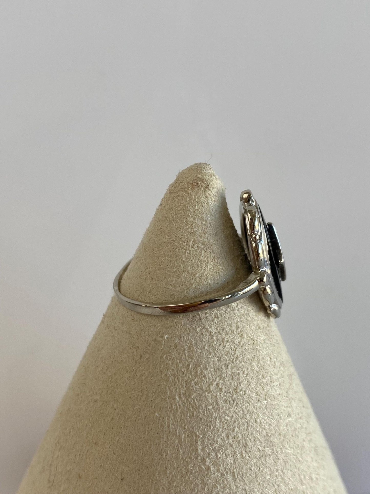 Vintage Solid 10k White Gold Onyx Diamond Ring - Size 8