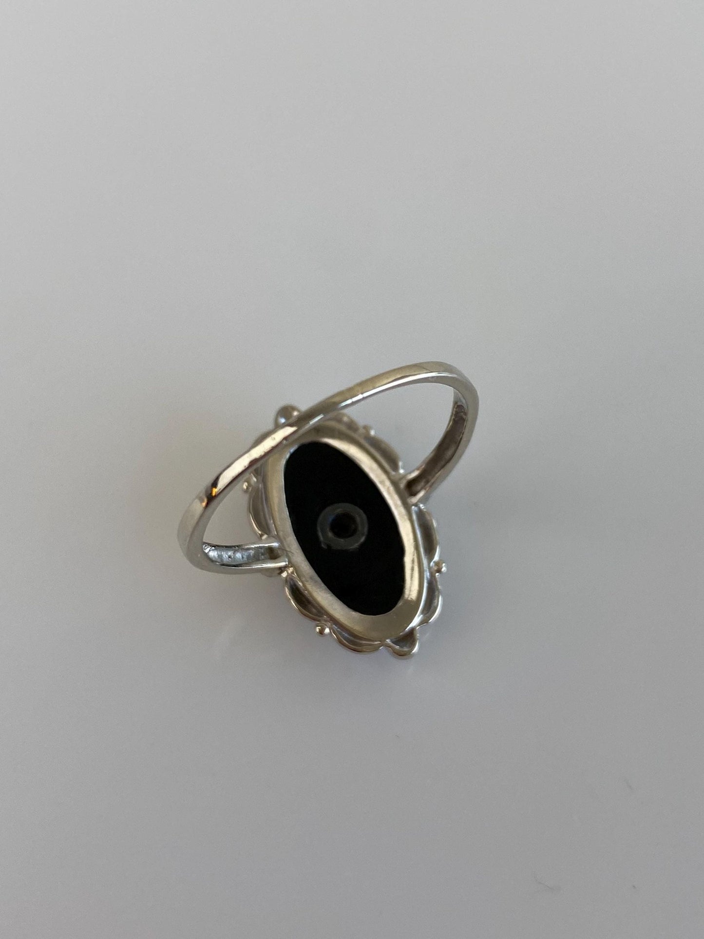 Vintage Solid 10k White Gold Onyx Diamond Ring - Size 8