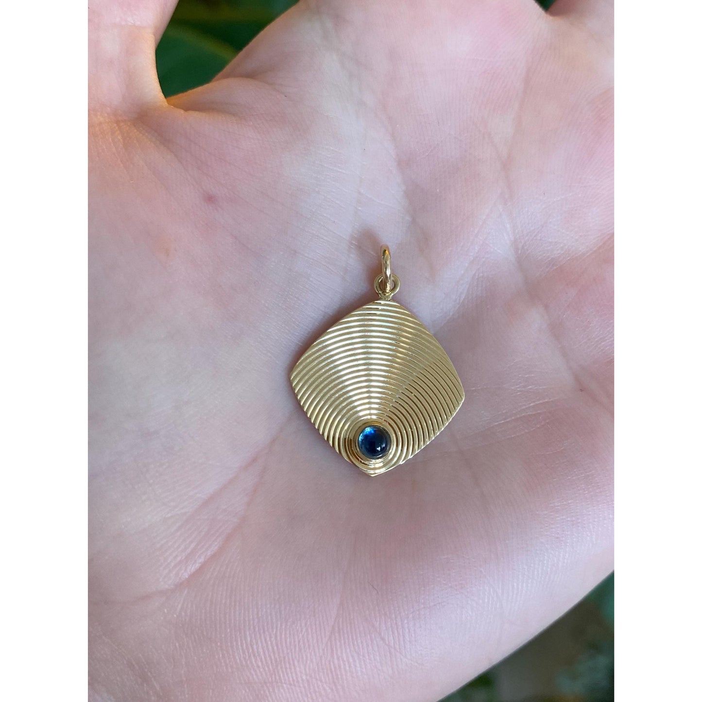 Vintage Solid 14k Yellow Gold Sapphire Cabochon Textured Cufflink Conversion Charm