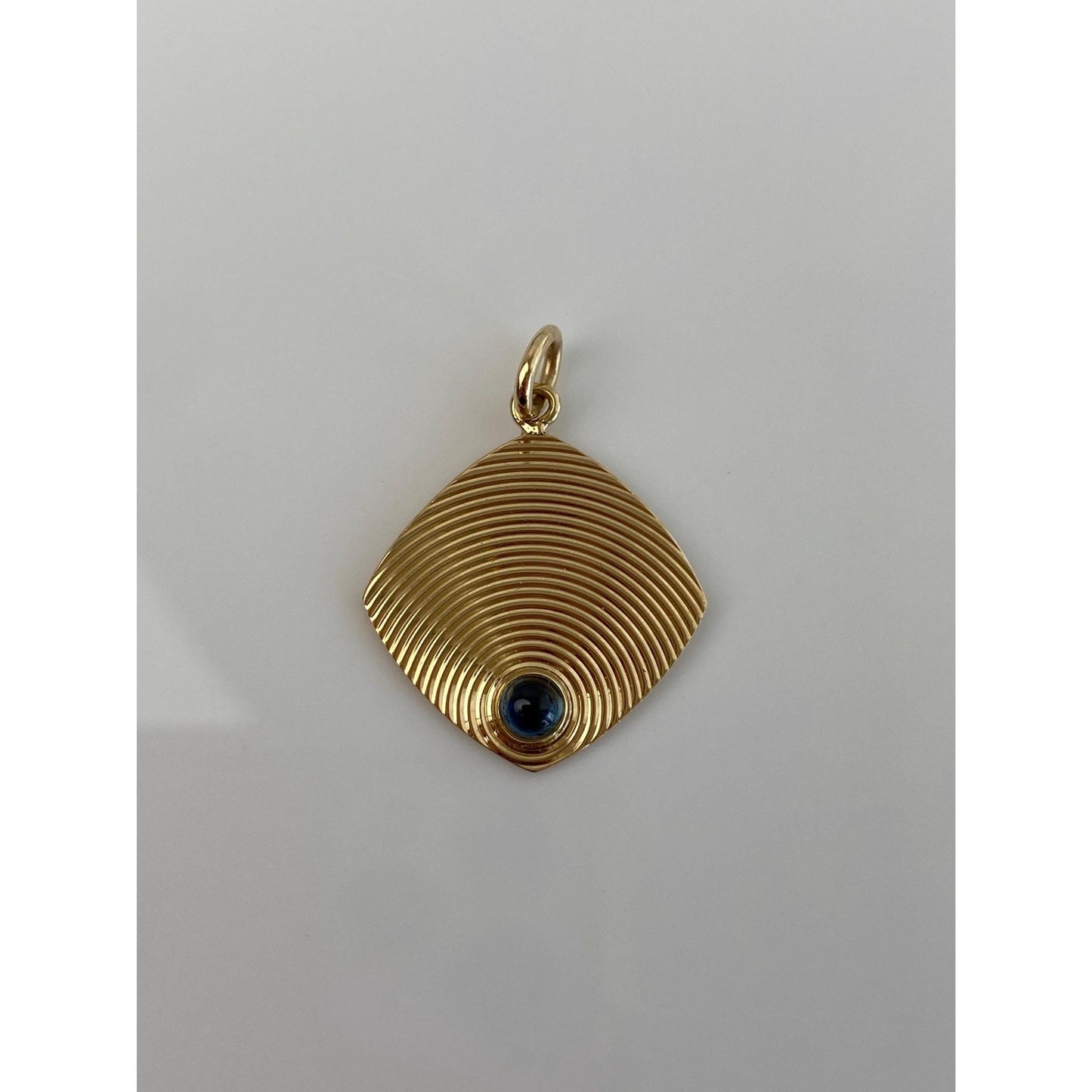 Vintage Solid 14k Yellow Gold Sapphire Cabochon Textured Cufflink Conversion Charm