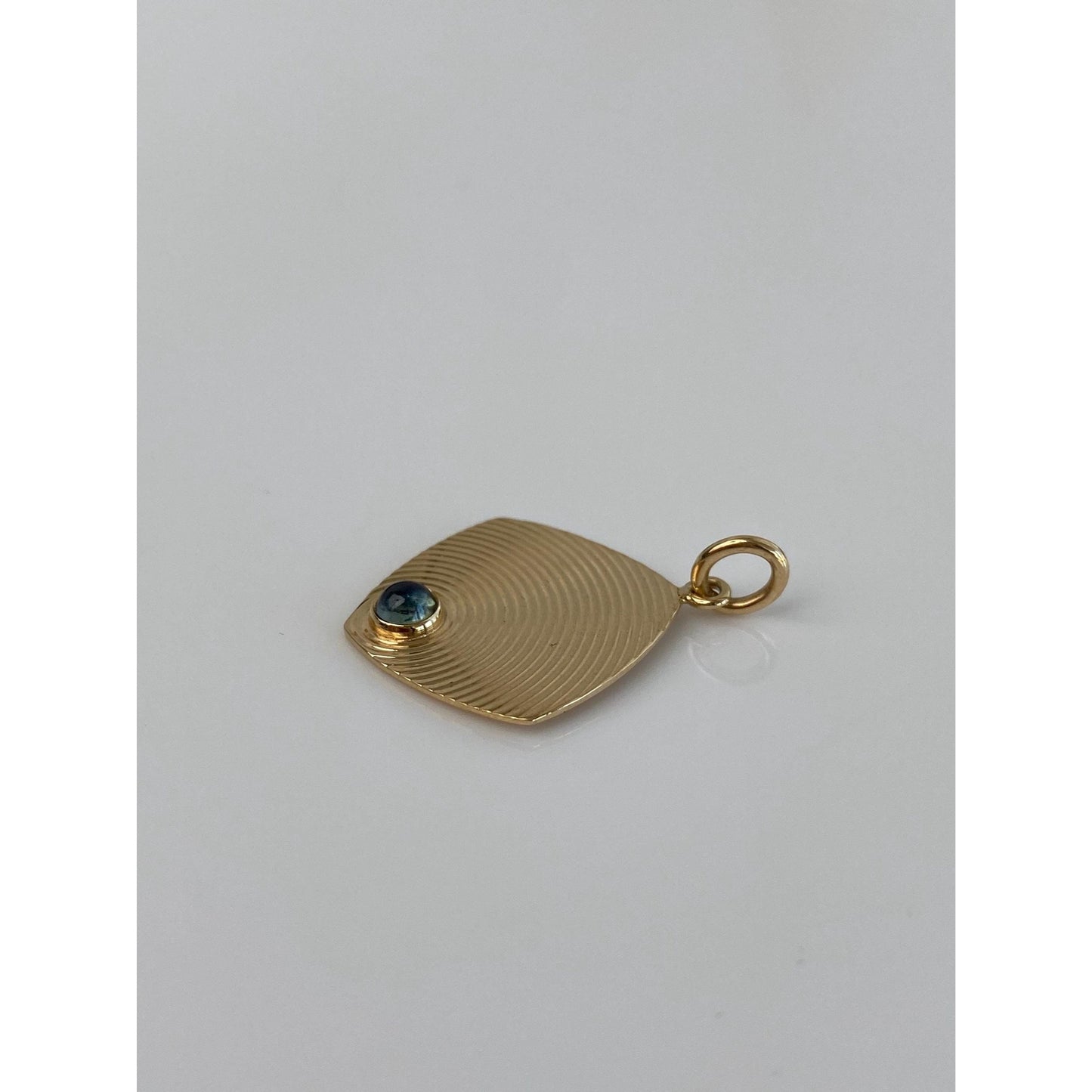 Vintage Solid 14k Yellow Gold Sapphire Cabochon Textured Cufflink Conversion Charm