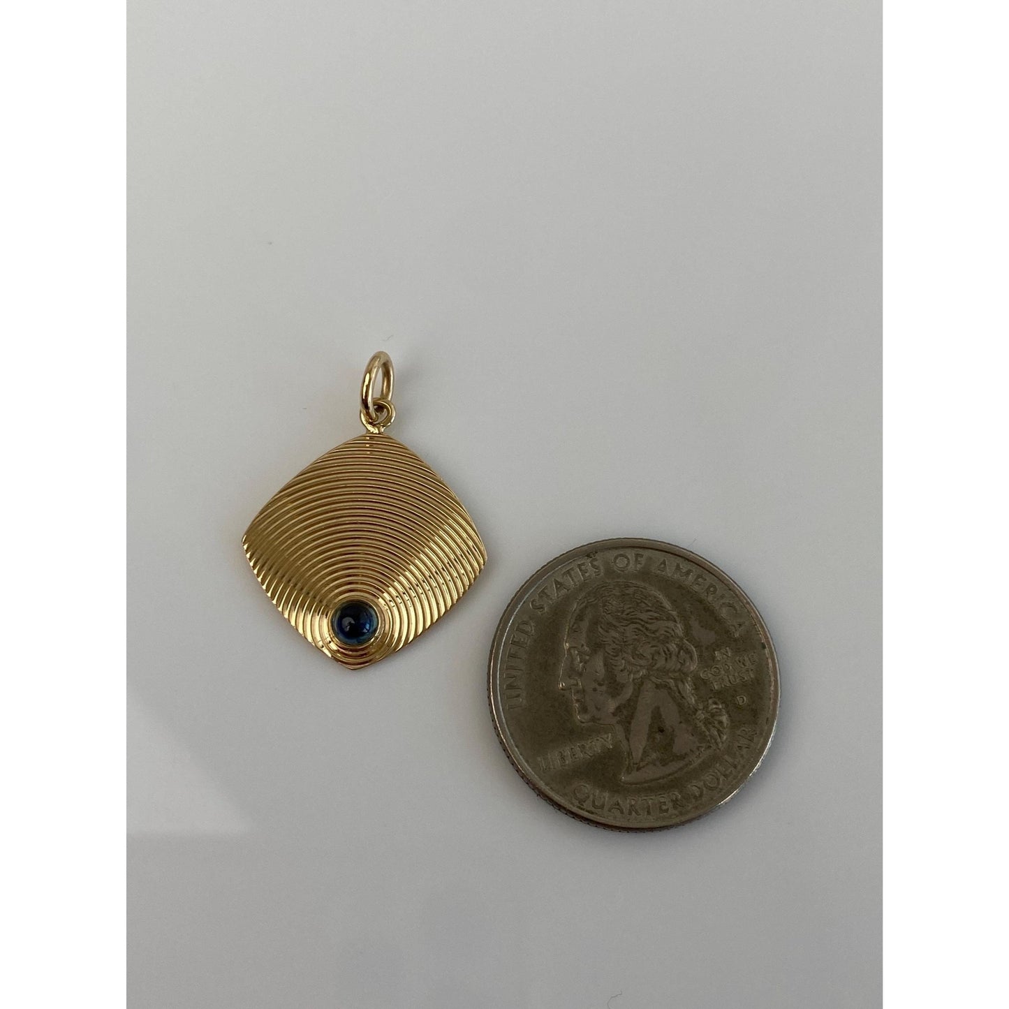 Vintage Solid 14k Yellow Gold Sapphire Cabochon Textured Cufflink Conversion Charm