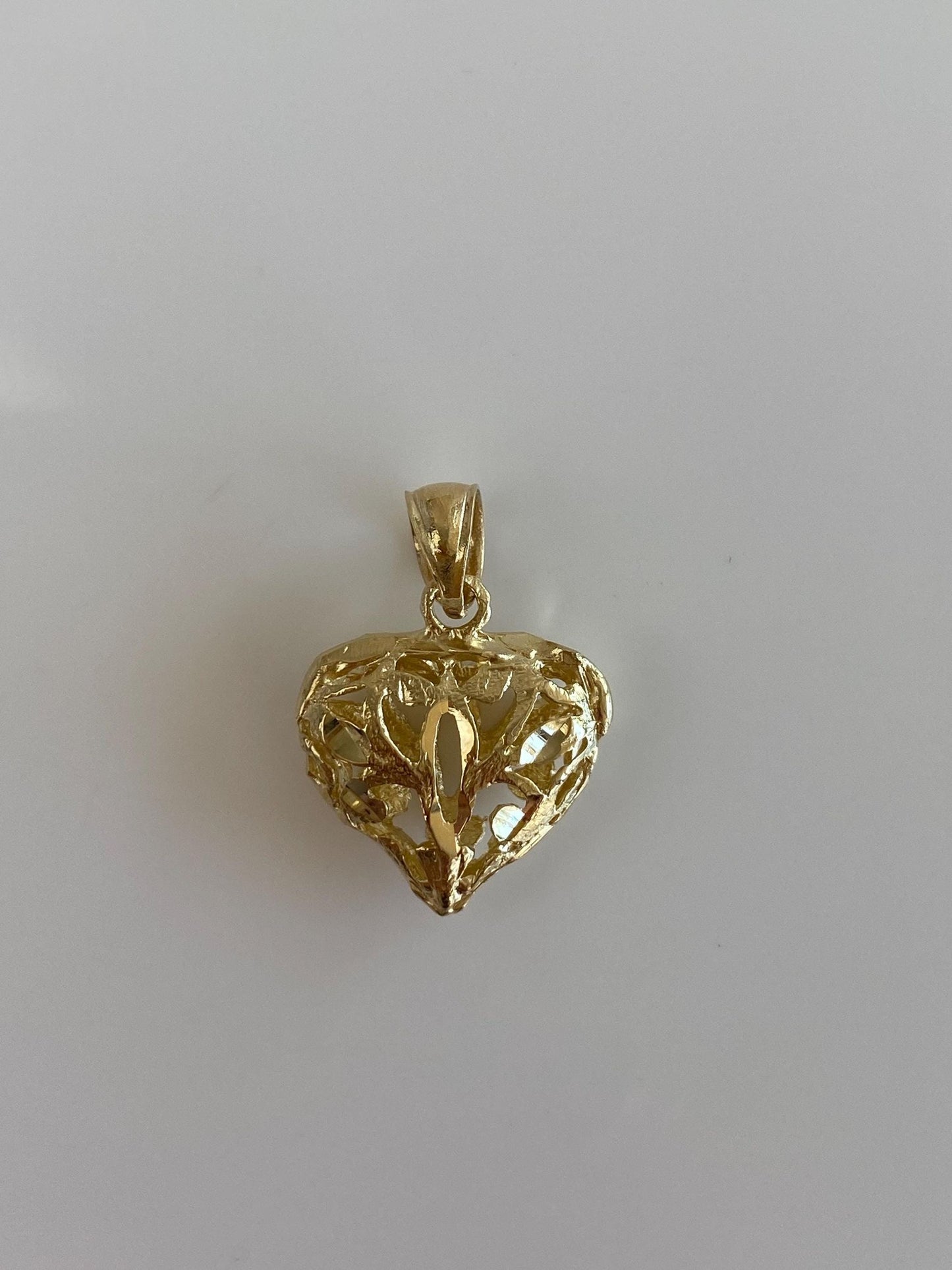 Vintage Solid 14k Yellow Gold Diamond Cut Open Work Heart Charm