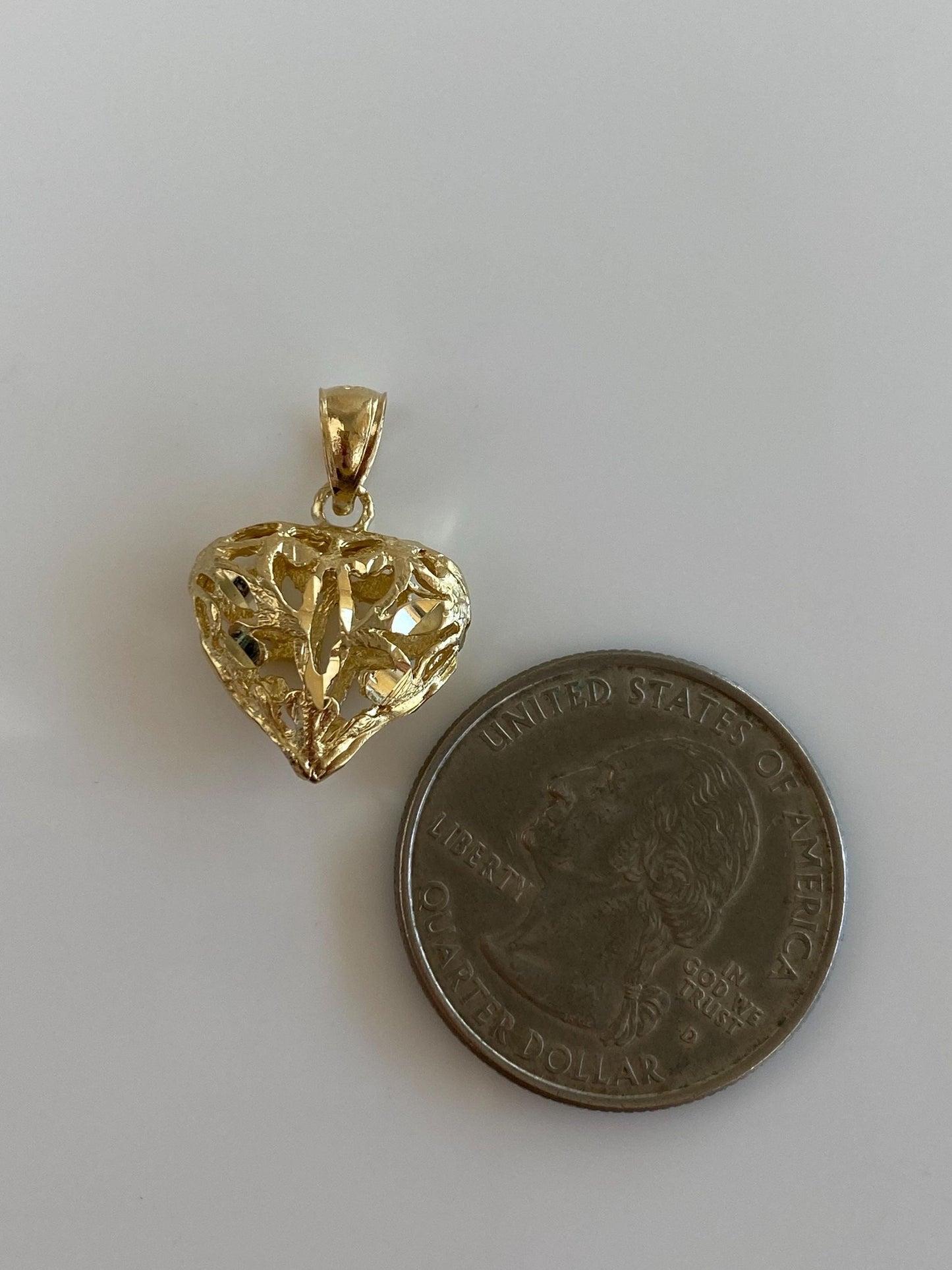 Vintage Solid 14k Yellow Gold Diamond Cut Open Work Heart Charm