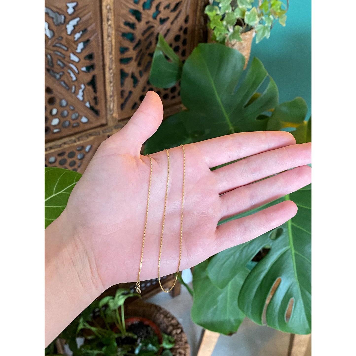 Vintage Solid 14k Yellow Gold Box Chain Necklace - 16.25 inches