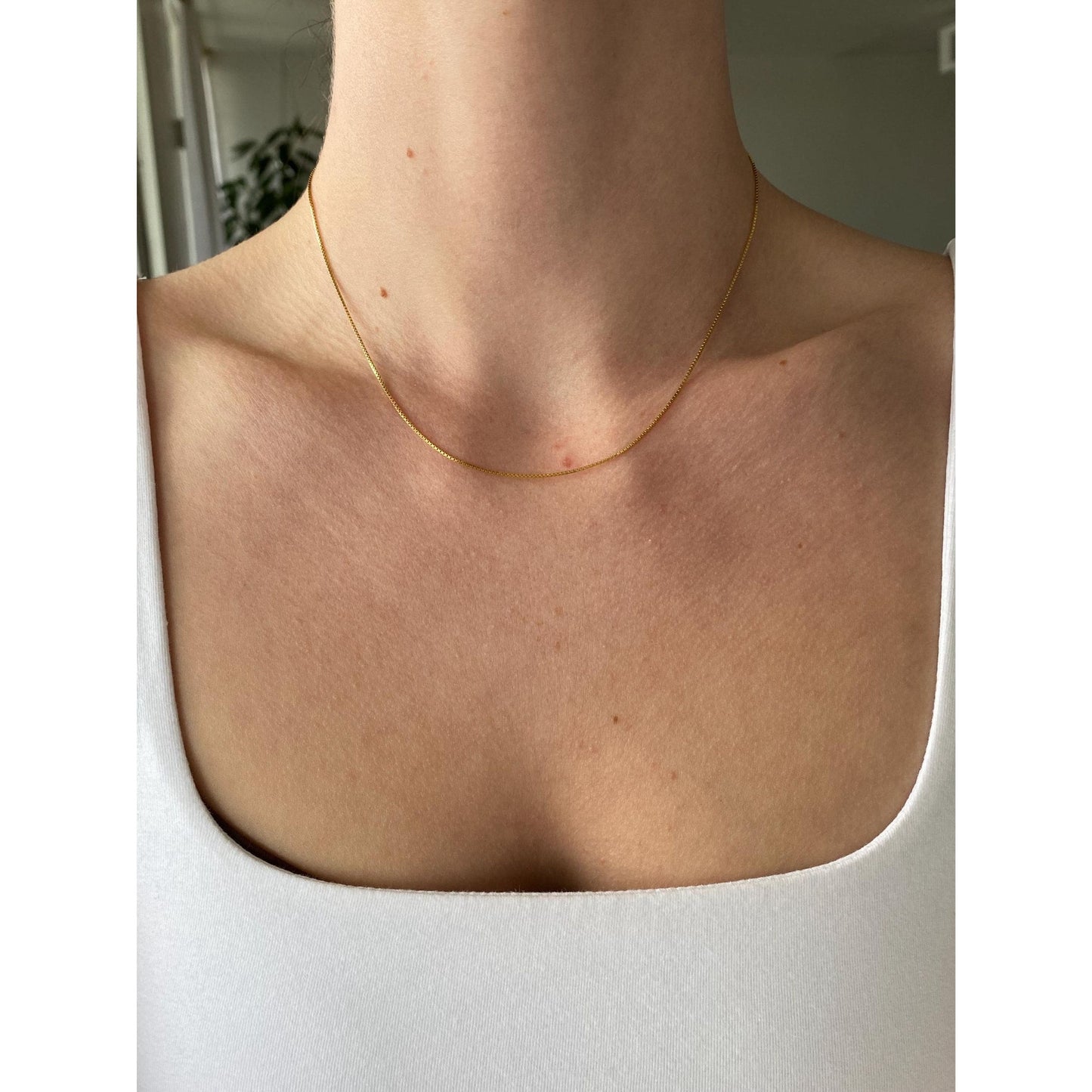 Vintage Solid 14k Yellow Gold Box Chain Necklace - 16.25 inches