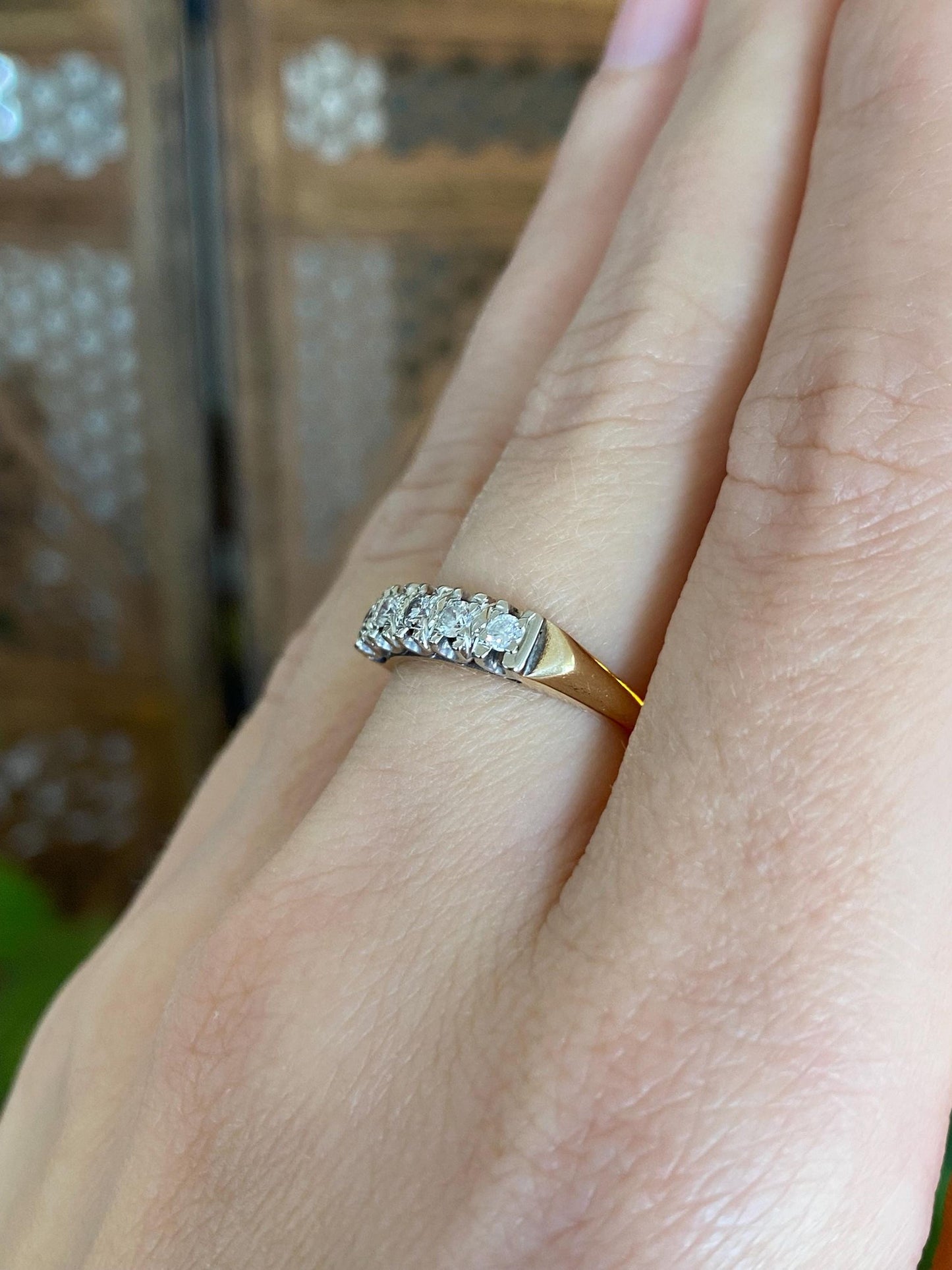 Vintage Solid 14k White & Yellow Gold Diamond Ring Band - Size 6