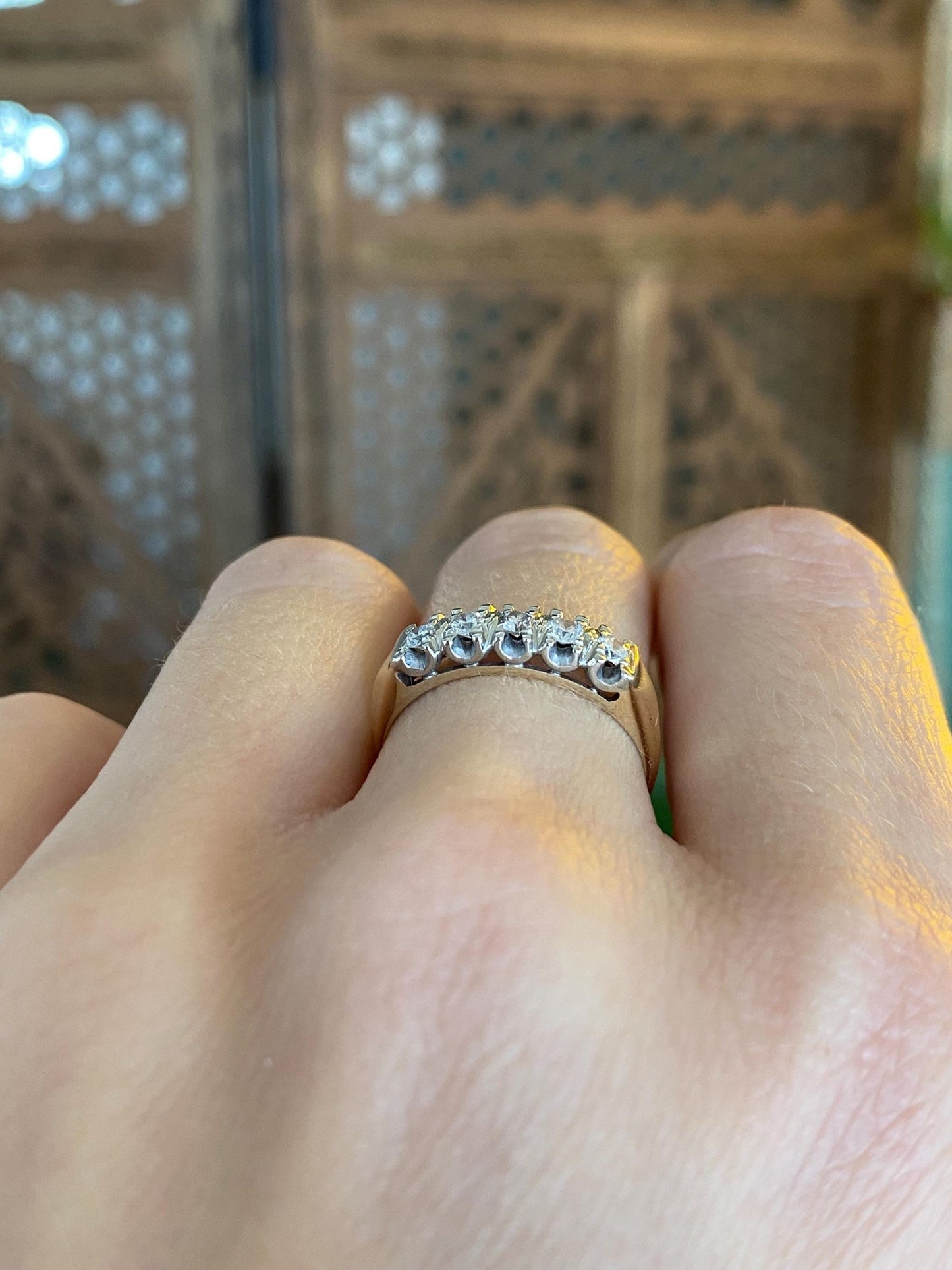Vintage Solid 14k White & Yellow Gold Diamond Ring Band - Size 6