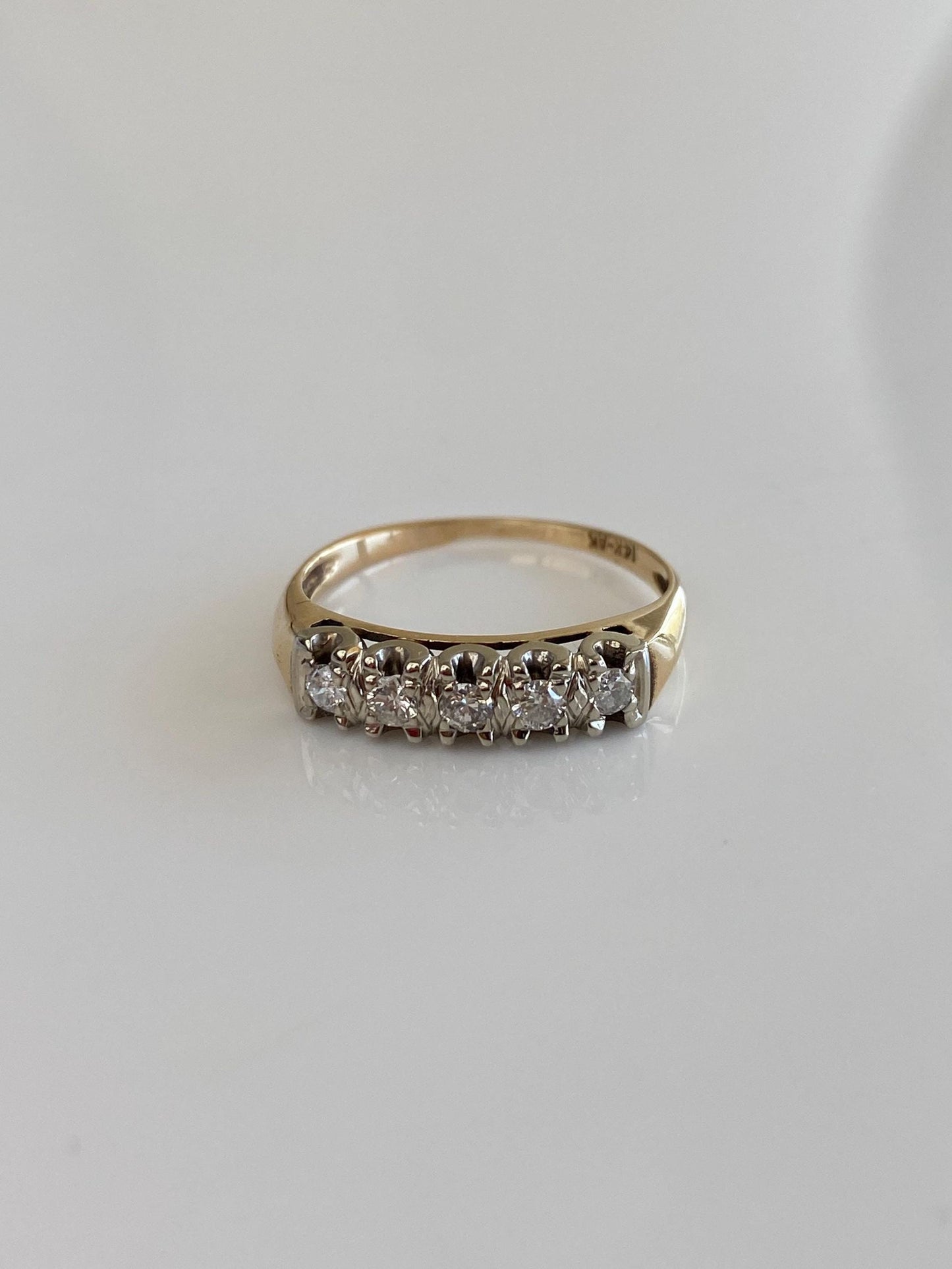 Vintage Solid 14k White & Yellow Gold Diamond Ring Band - Size 6