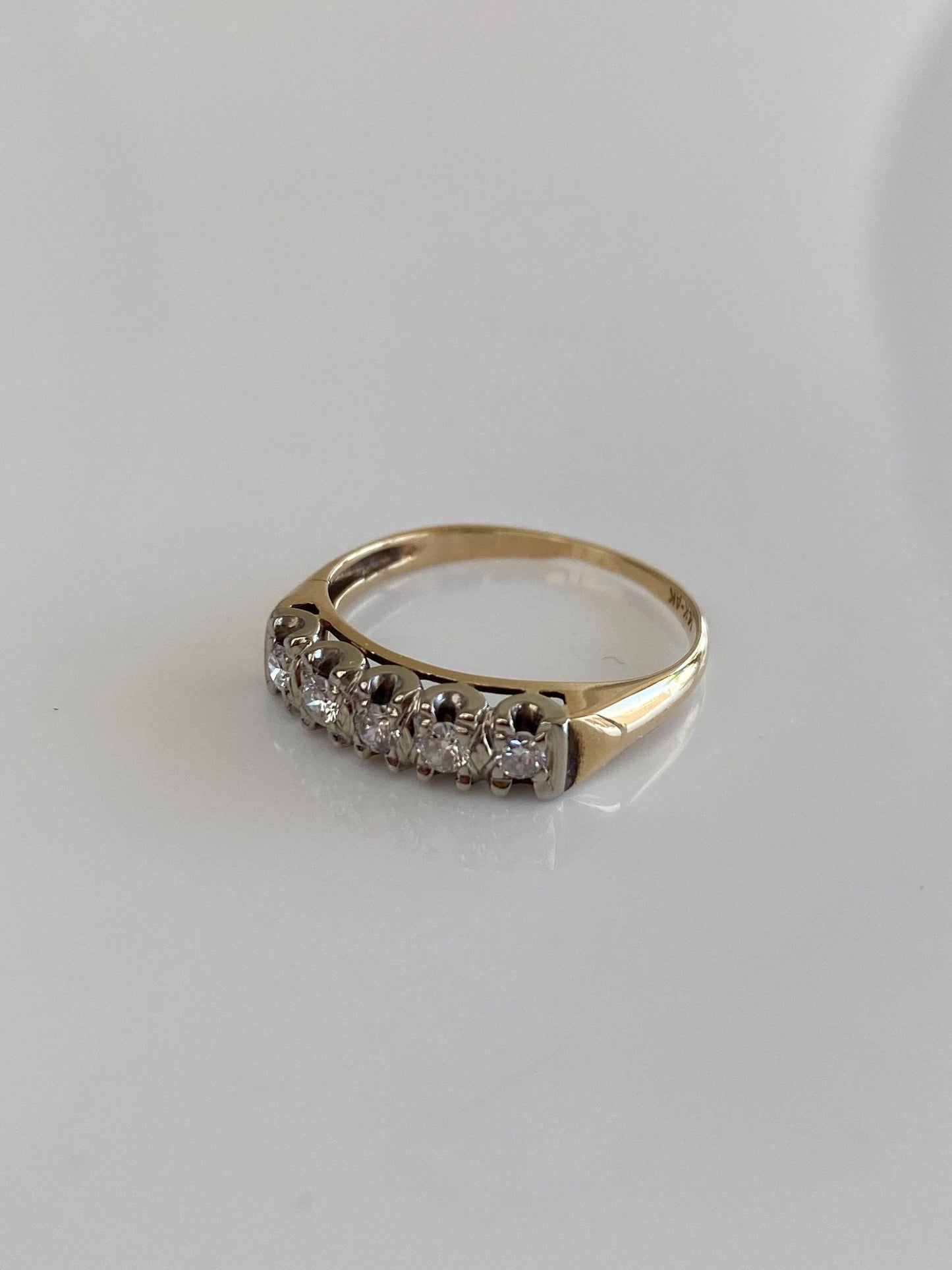 Vintage Solid 14k White & Yellow Gold Diamond Ring Band - Size 6
