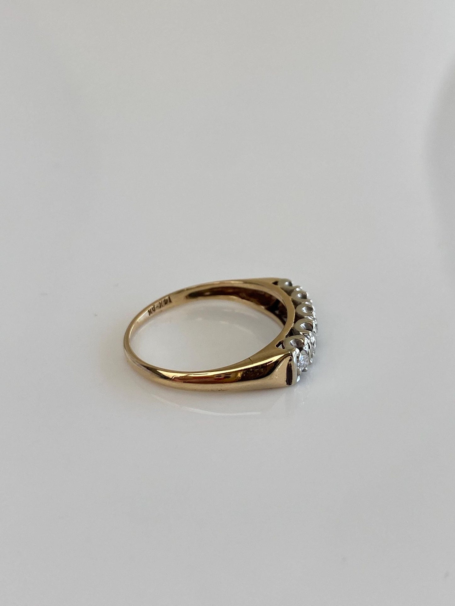 Vintage Solid 14k White & Yellow Gold Diamond Ring Band - Size 6