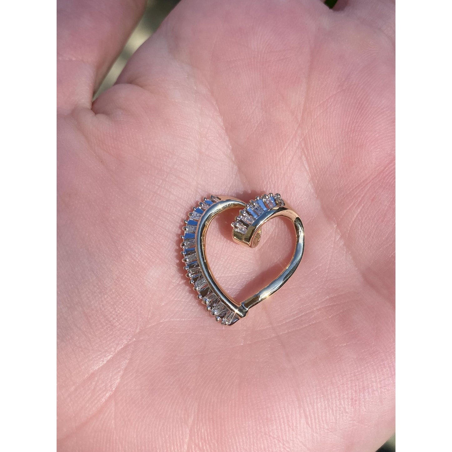 Vintage Solid 14k White & Yellow Gold Diamond Heart Slide Charm