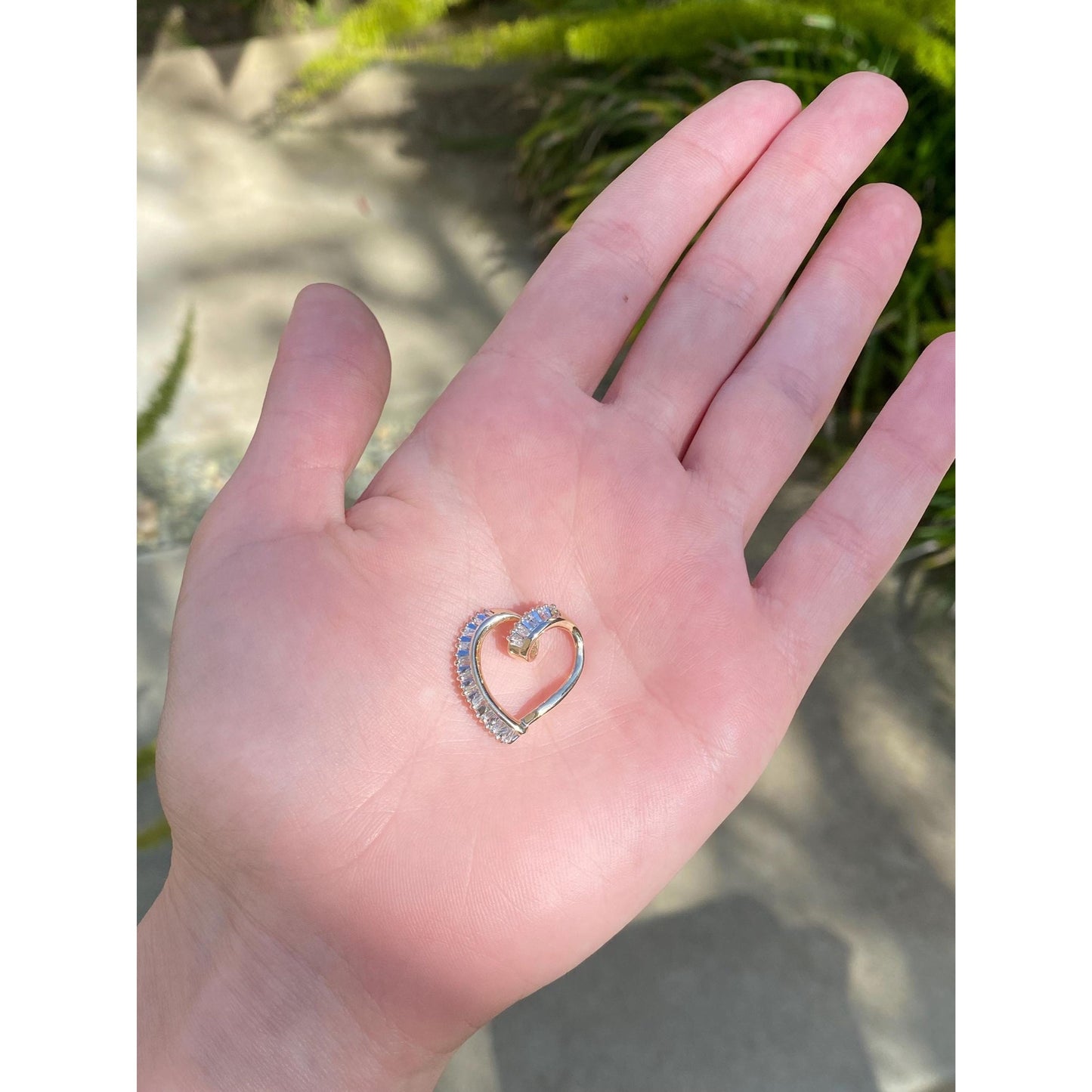 Vintage Solid 14k White & Yellow Gold Diamond Heart Slide Charm