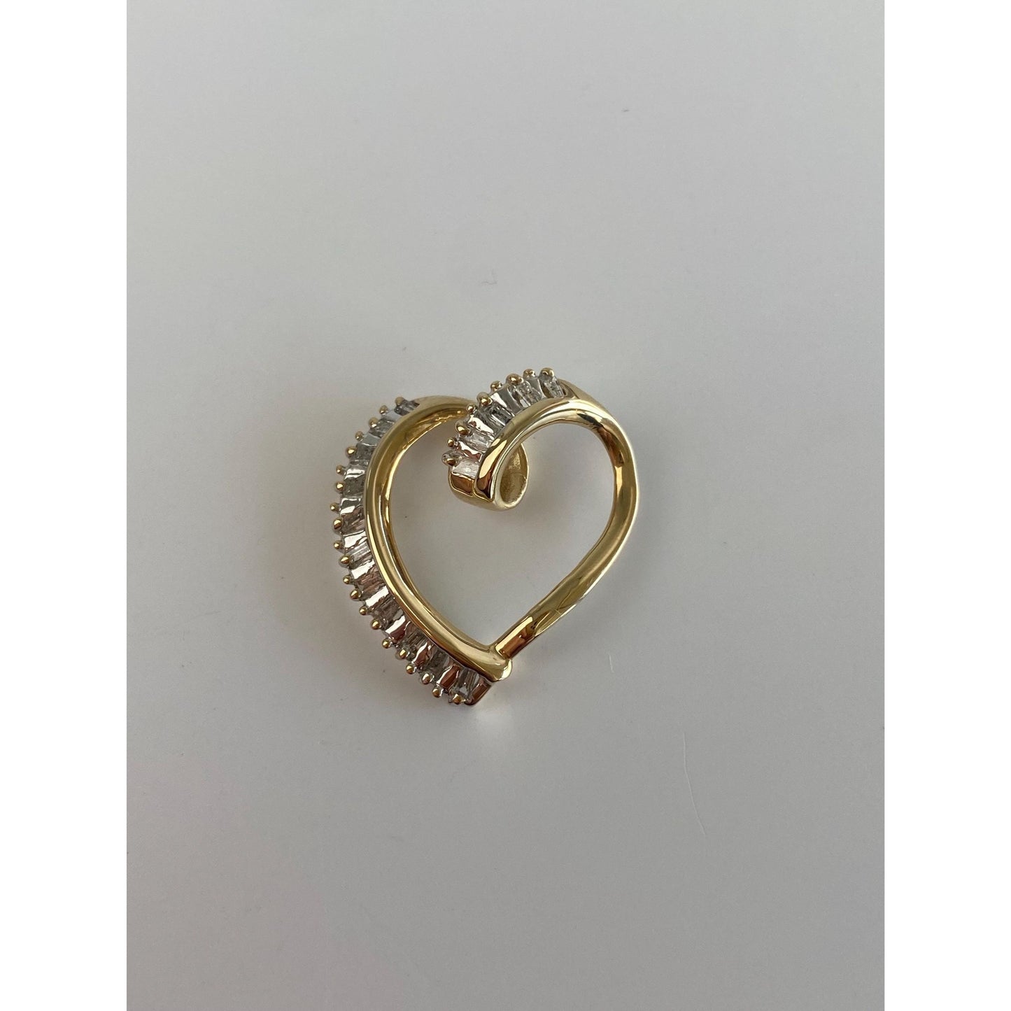 Vintage Solid 14k White & Yellow Gold Diamond Heart Slide Charm