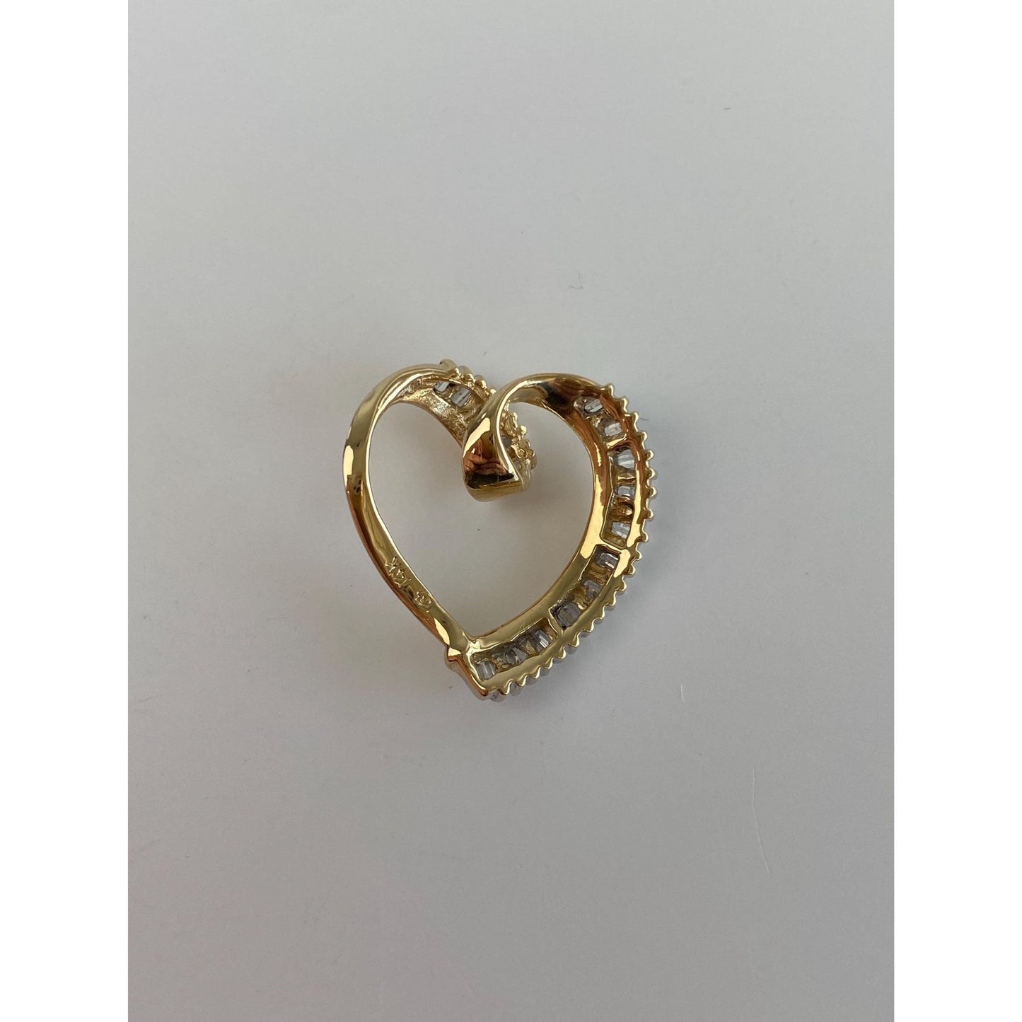 Vintage Solid 14k White & Yellow Gold Diamond Heart Slide Charm