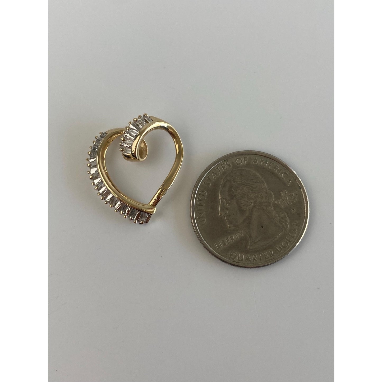 Vintage Solid 14k White & Yellow Gold Diamond Heart Slide Charm