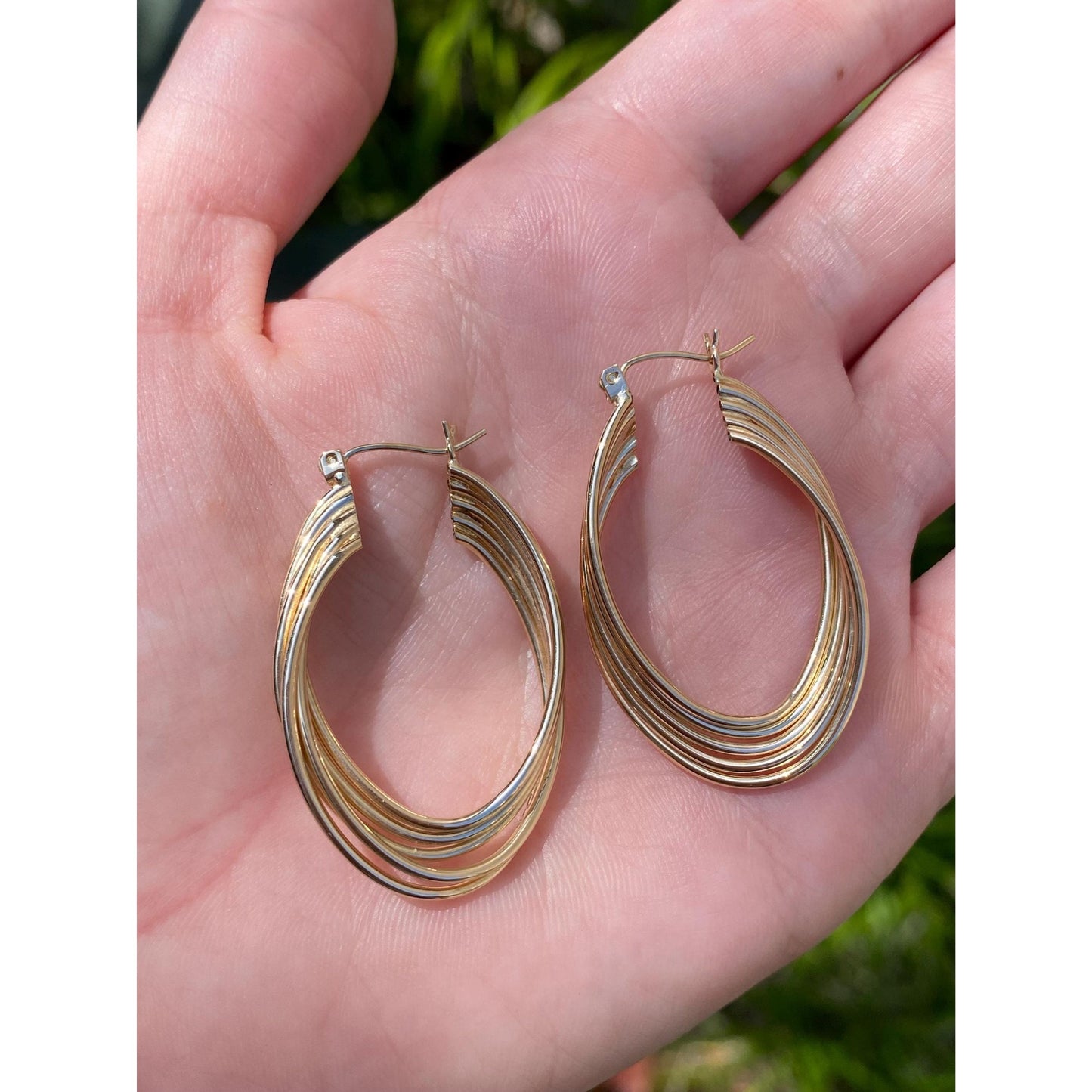 Vintage 14k Yellow Gold Layered Oval Hoop Earrings