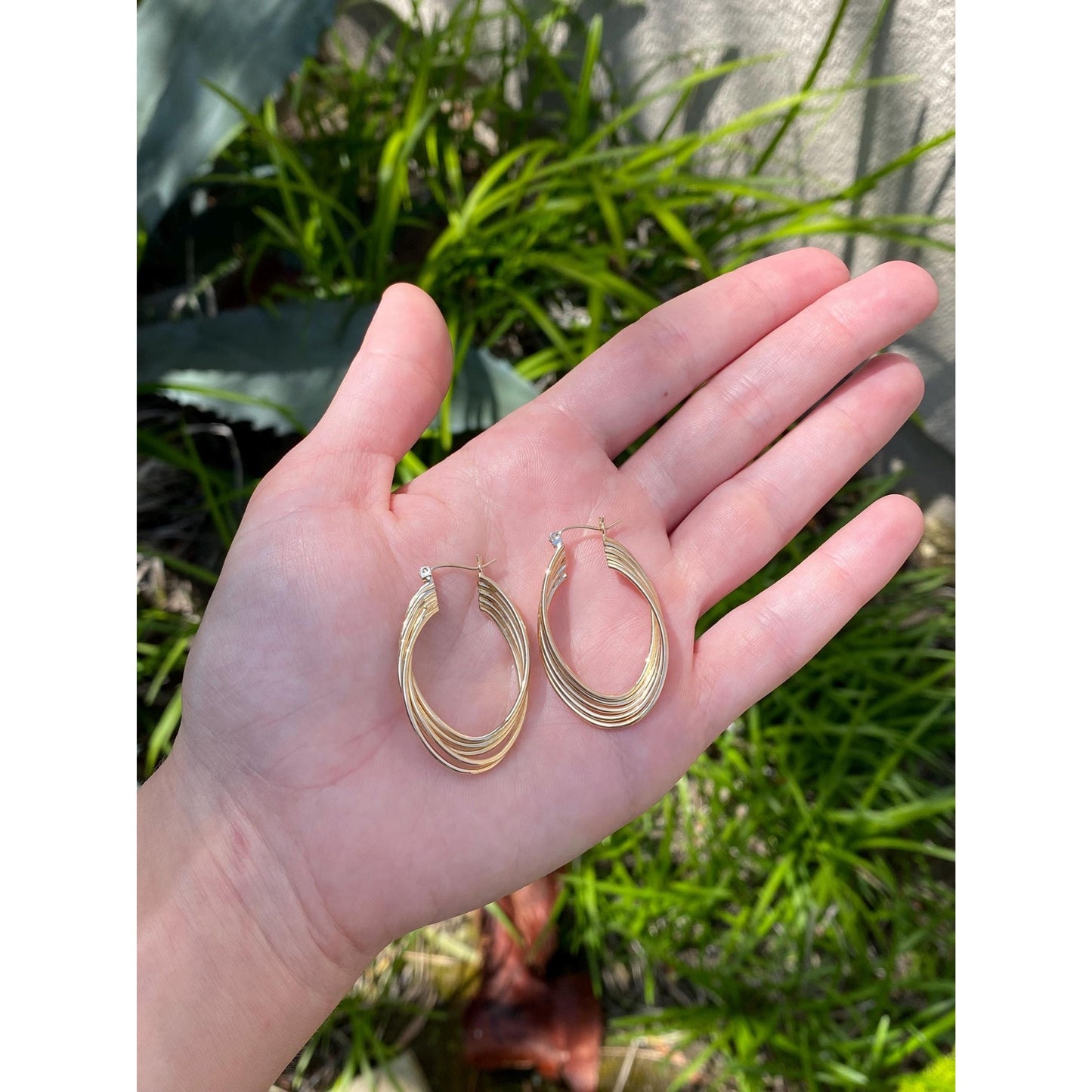 Vintage 14k Yellow Gold Layered Oval Hoop Earrings