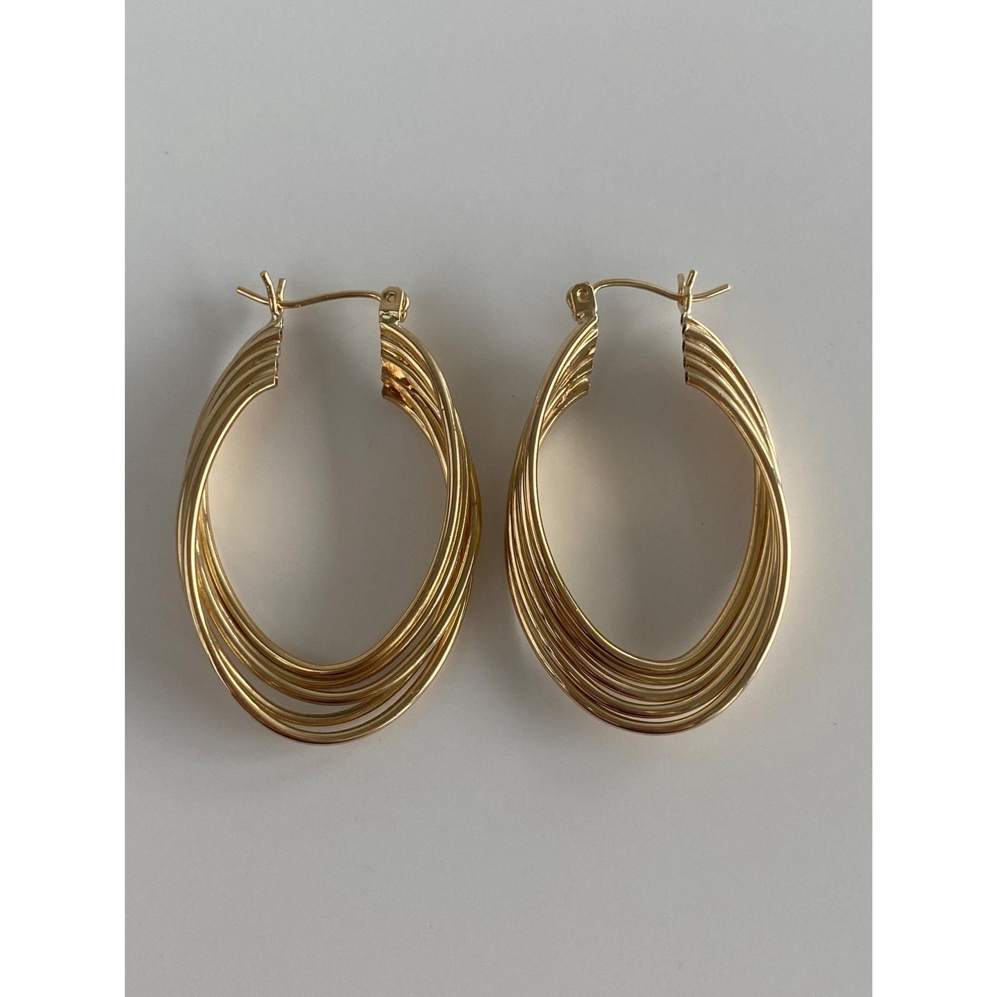 Vintage 14k Yellow Gold Layered Oval Hoop Earrings