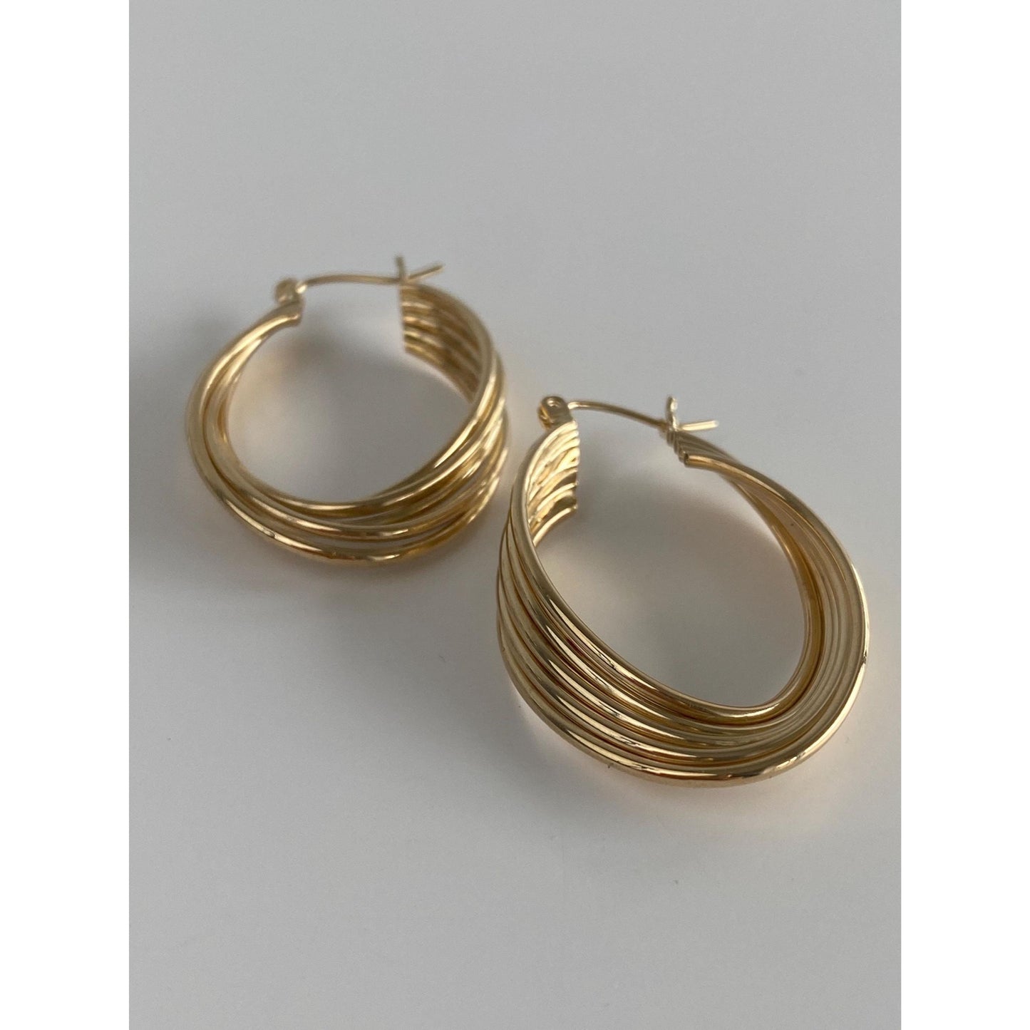Vintage 14k Yellow Gold Layered Oval Hoop Earrings