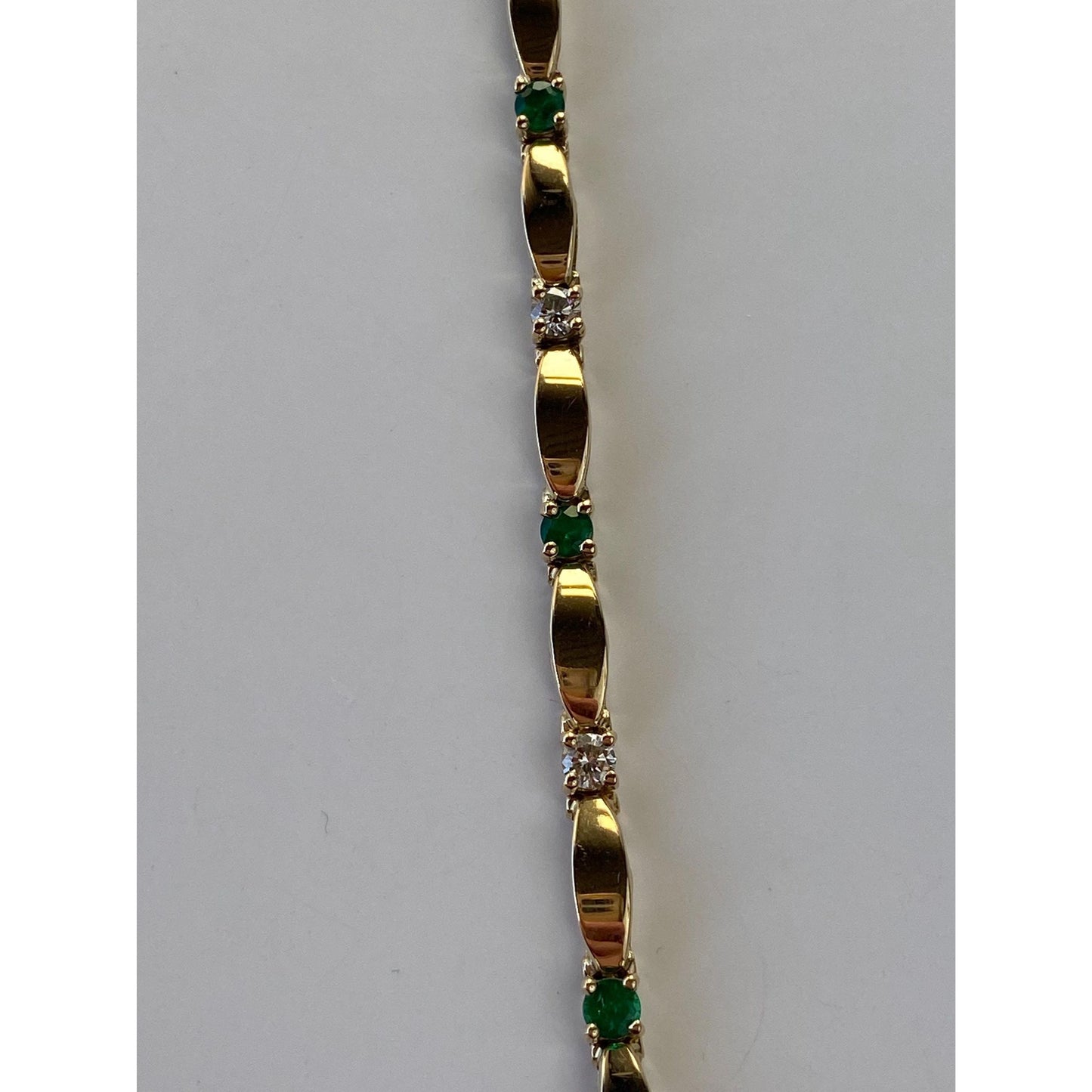 Solid 14k Yellow Gold Emerald & Diamond Line Bracelet - 7 inches
