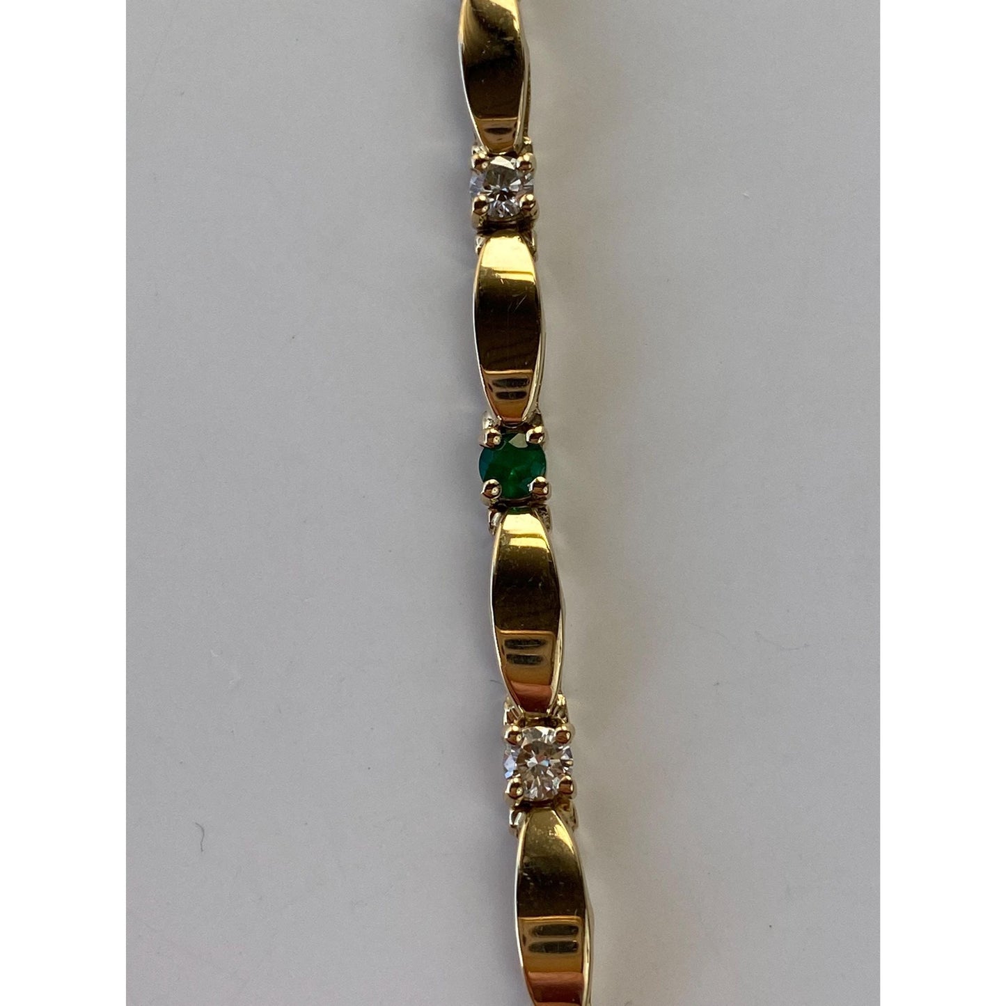 Solid 14k Yellow Gold Emerald & Diamond Line Bracelet - 7 inches