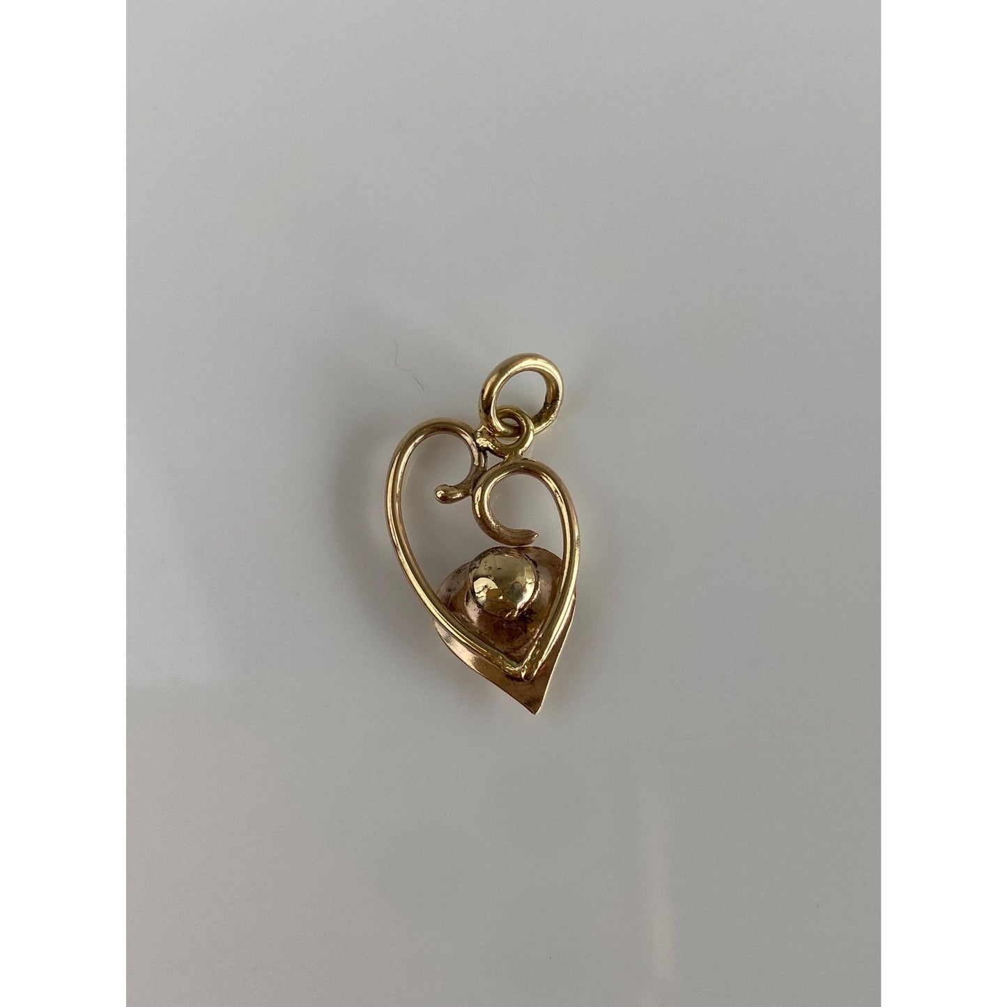 Vintage Solid 10k Yellow Gold Clear Cubic Zirconia Abstract Heart Charm