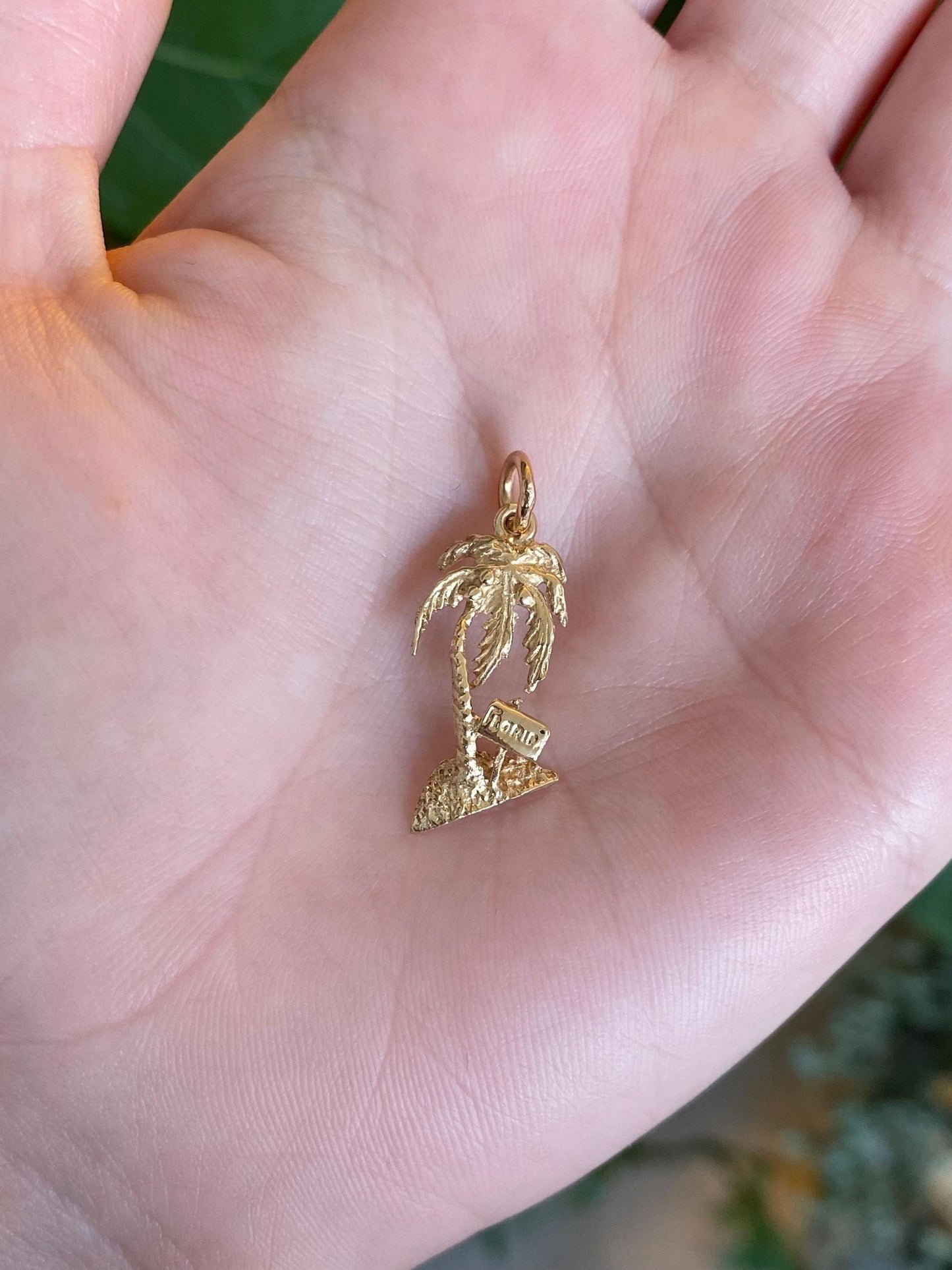Vintage Solid 14k Yellow Gold Florida Palm Tree Charm