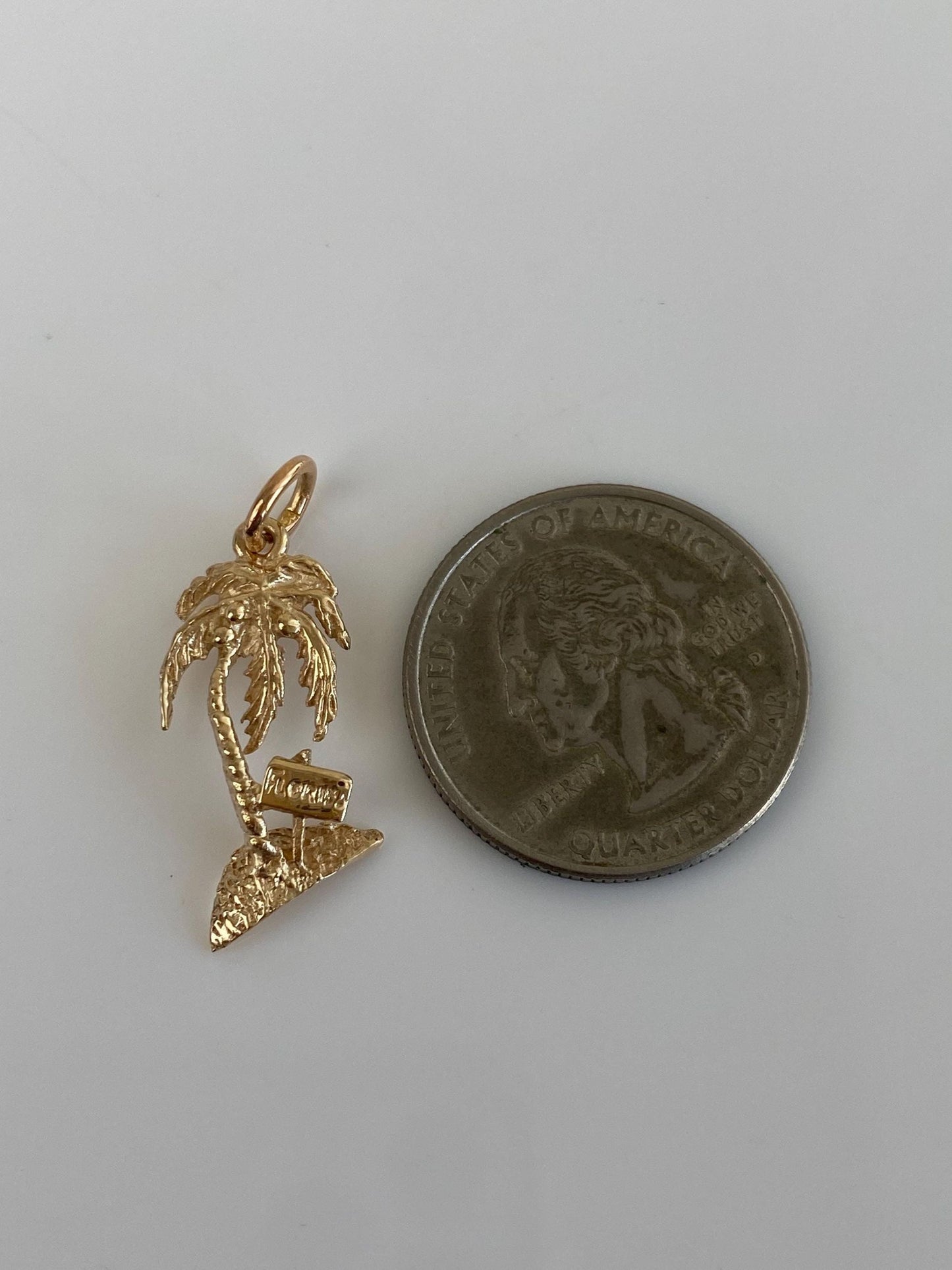 Vintage Solid 14k Yellow Gold Florida Palm Tree Charm