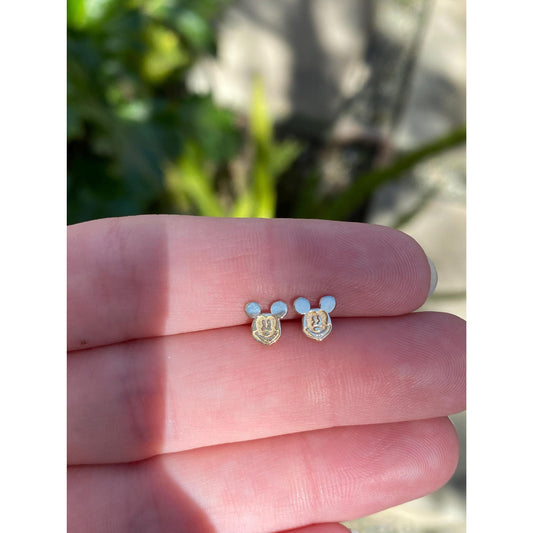 Vintage Solid 14k Yellow Gold Mickey Mouse Stud Earrings