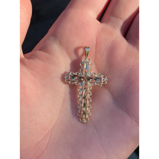 Vintage Solid 14k Yellow Gold Diamond Cut Cross Charm
