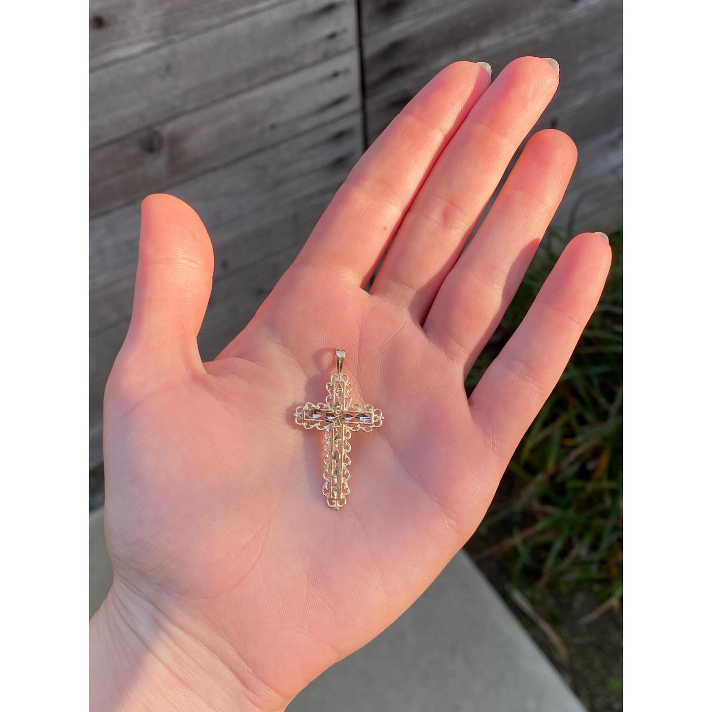 Vintage Solid 14k Yellow Gold Diamond Cut Cross Charm