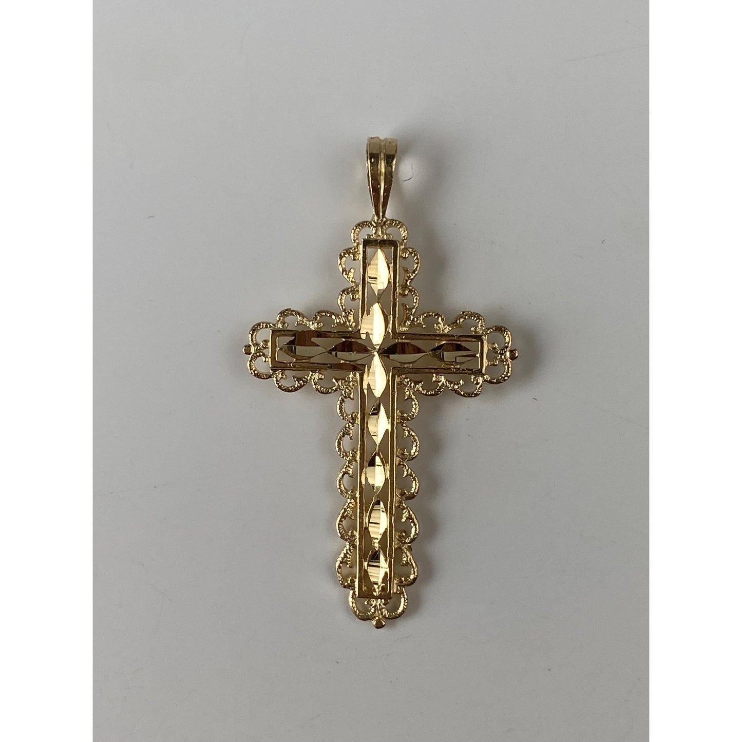 Vintage Solid 14k Yellow Gold Diamond Cut Cross Charm