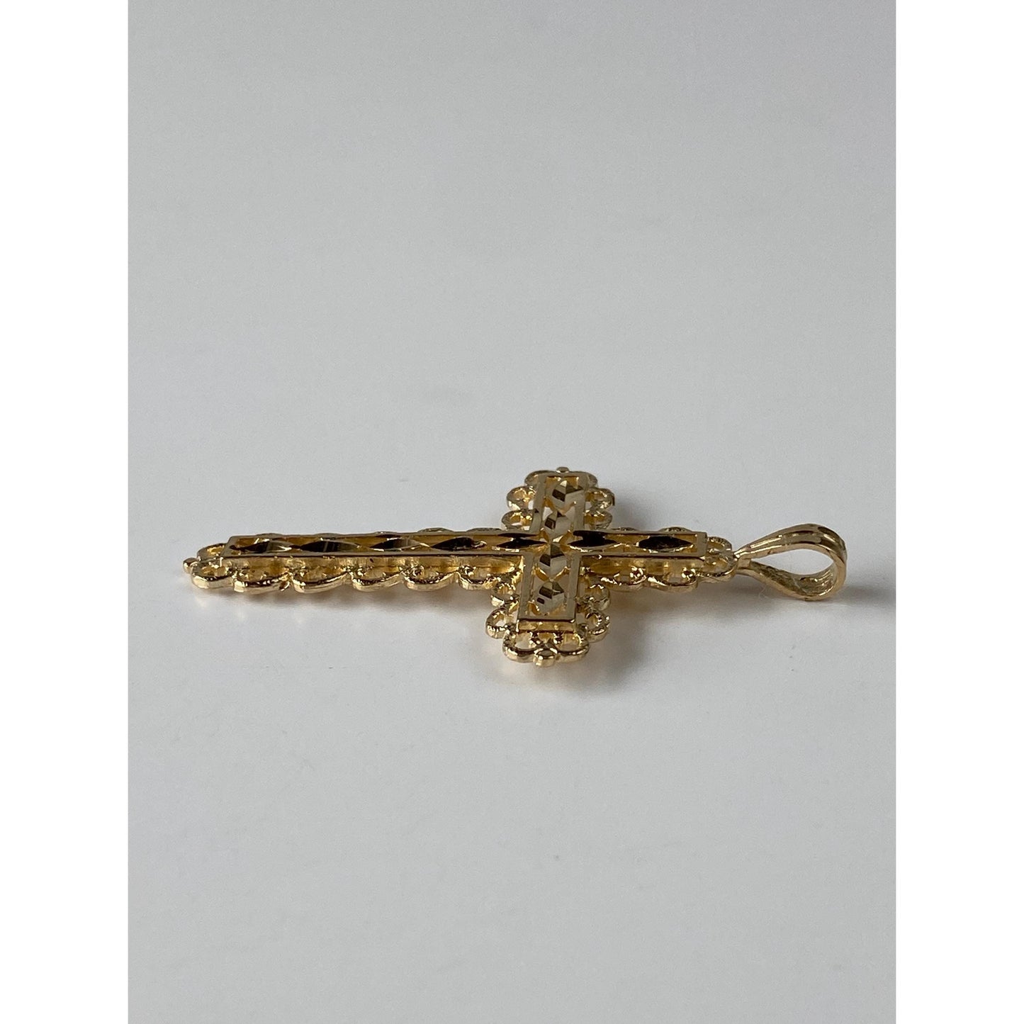 Vintage Solid 14k Yellow Gold Diamond Cut Cross Charm