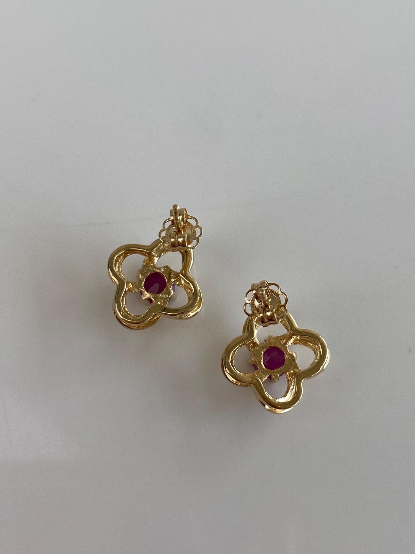 Vintage Solid 14k Yellow Gold Ruby Stud Earrings